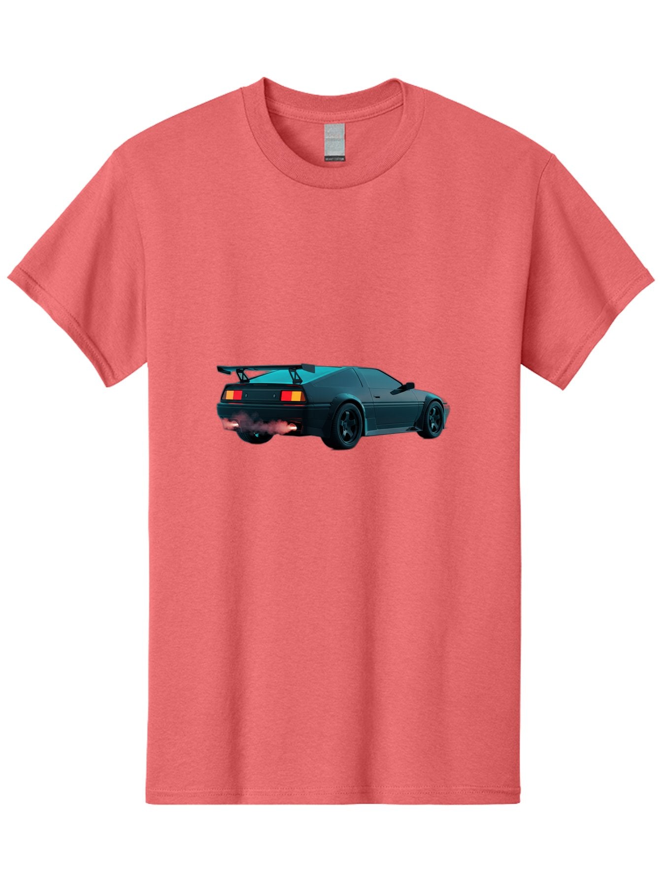 Black-Sports-Car Men'S Graphic Tee, 100% Cotton, Comfortable Casual Summer Wear, Machine Washable, Classic Sports Car, Drift Car, Rear View, Black Car, Red Brake Lights, Orange Turn Signals, Black Spoiler, Smoke From Exhaust, Baa165 3