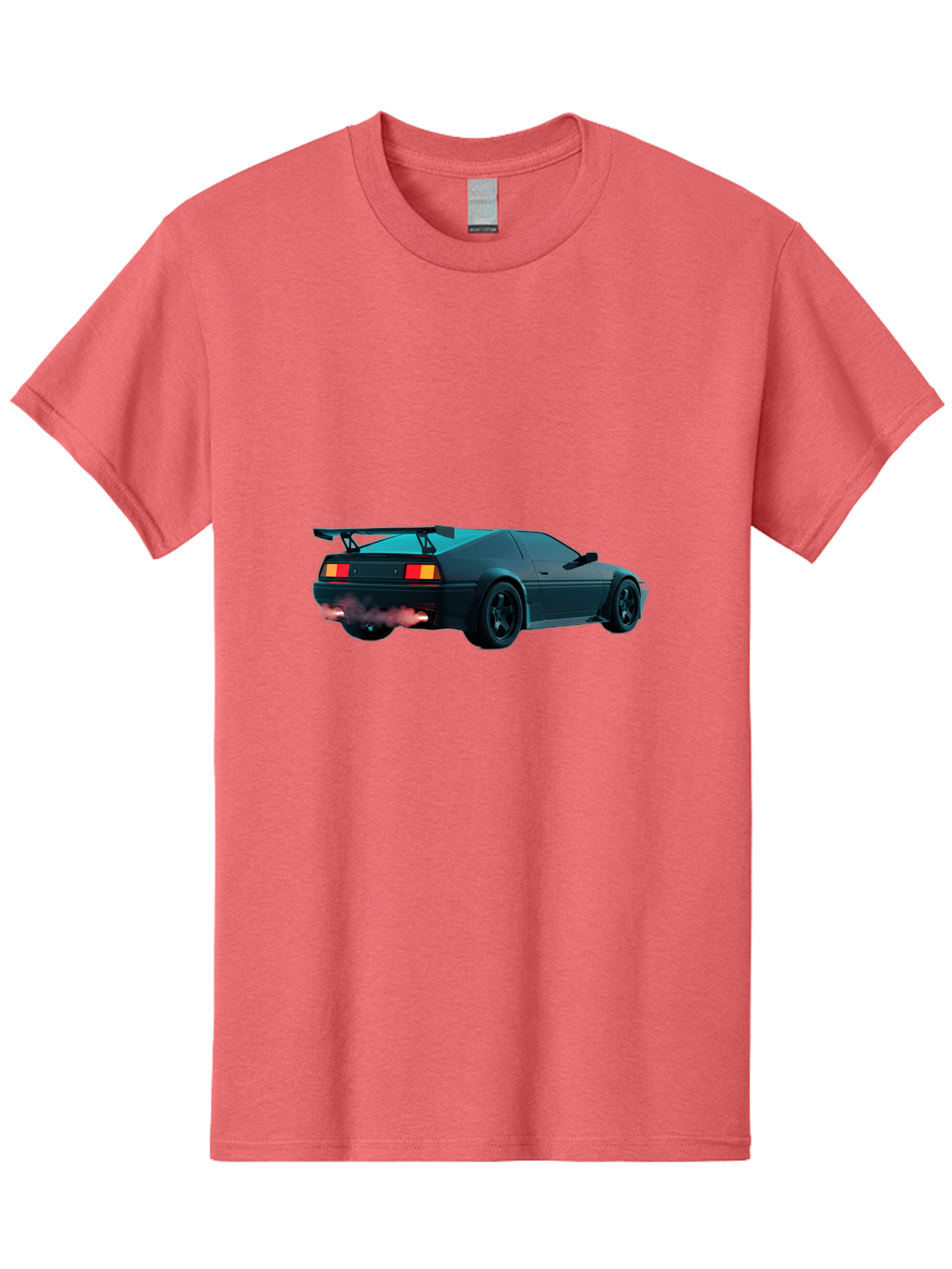 Black-Sports-Car Men'S Graphic Tee, 100% Cotton, Comfortable Casual Summer Wear, Machine Washable, Classic Sports Car, Drift Car, Rear View, Black Car, Red Brake Lights, Orange Turn Signals, Black Spoiler, Smoke From Exhaust, Baa165 17