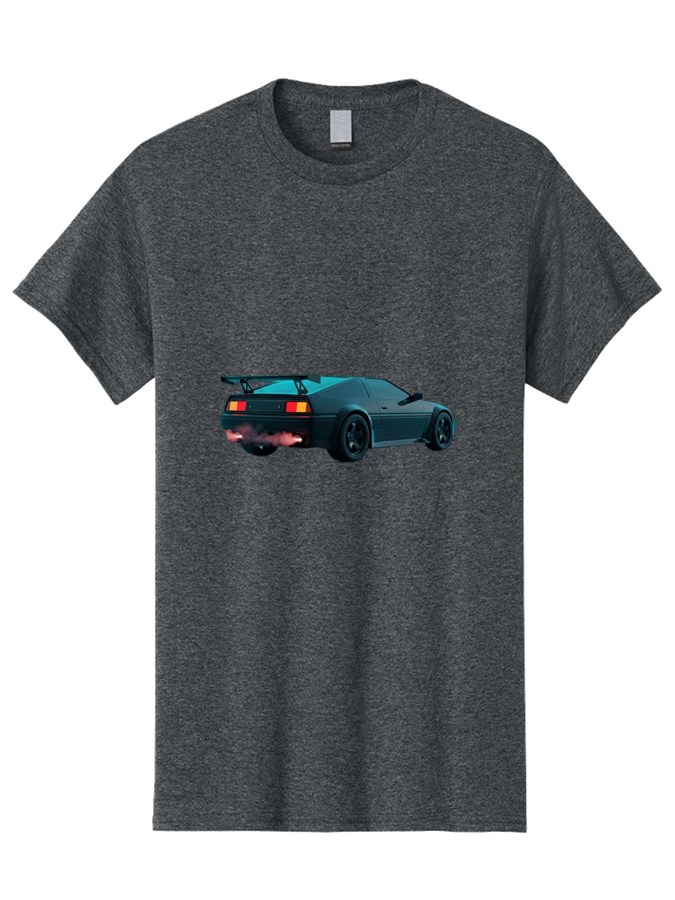 Black-Sports-Car Men'S Graphic Tee, 100% Cotton, Comfortable Casual Summer Wear, Machine Washable, Classic Sports Car, Drift Car, Rear View, Black Car, Red Brake Lights, Orange Turn Signals, Black Spoiler, Smoke From Exhaust, Baa165 9