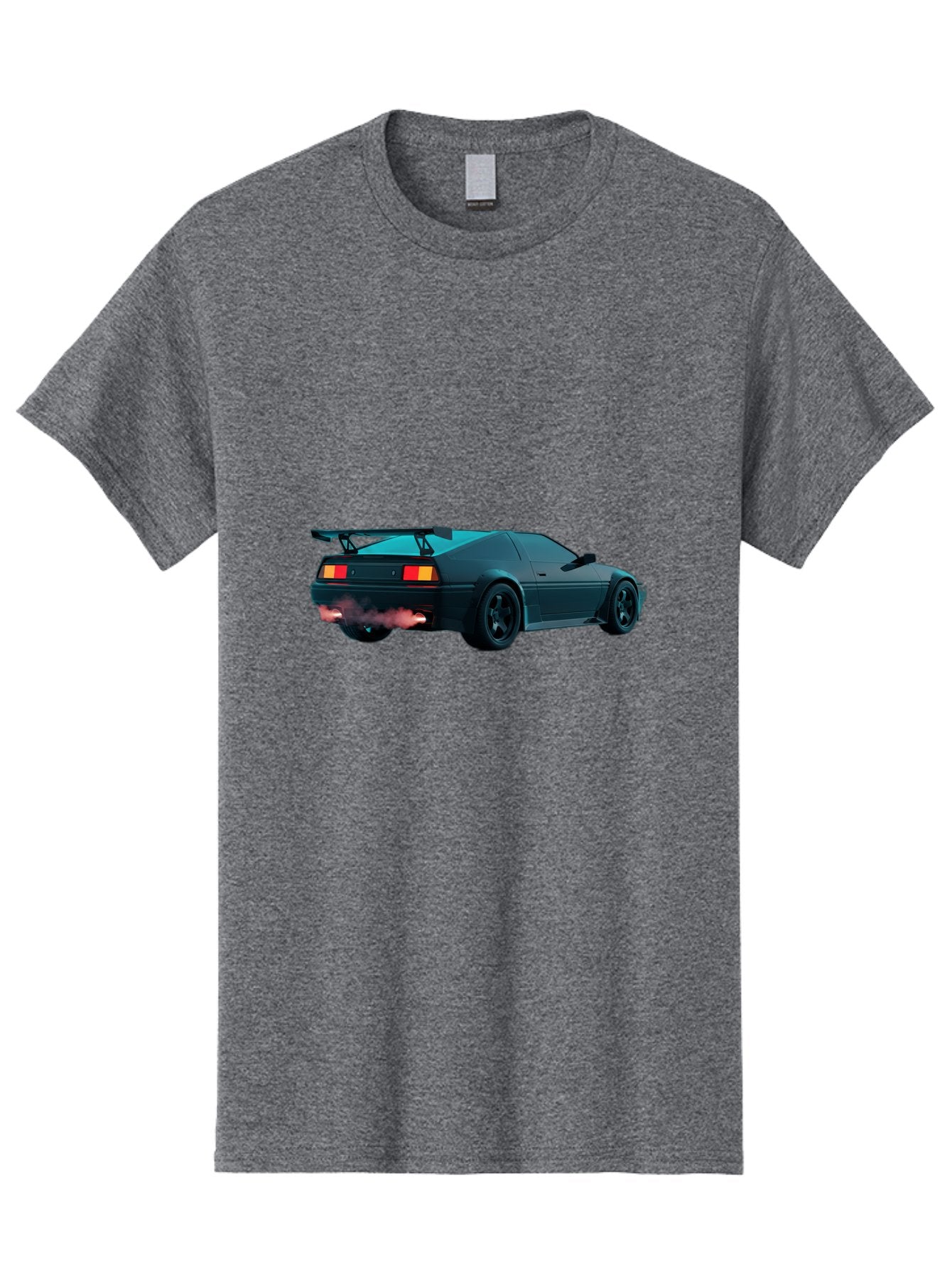Black-Sports-Car Men'S Graphic Tee, 100% Cotton, Comfortable Casual Summer Wear, Machine Washable, Classic Sports Car, Drift Car, Rear View, Black Car, Red Brake Lights, Orange Turn Signals, Black Spoiler, Smoke From Exhaust, Baa165 4