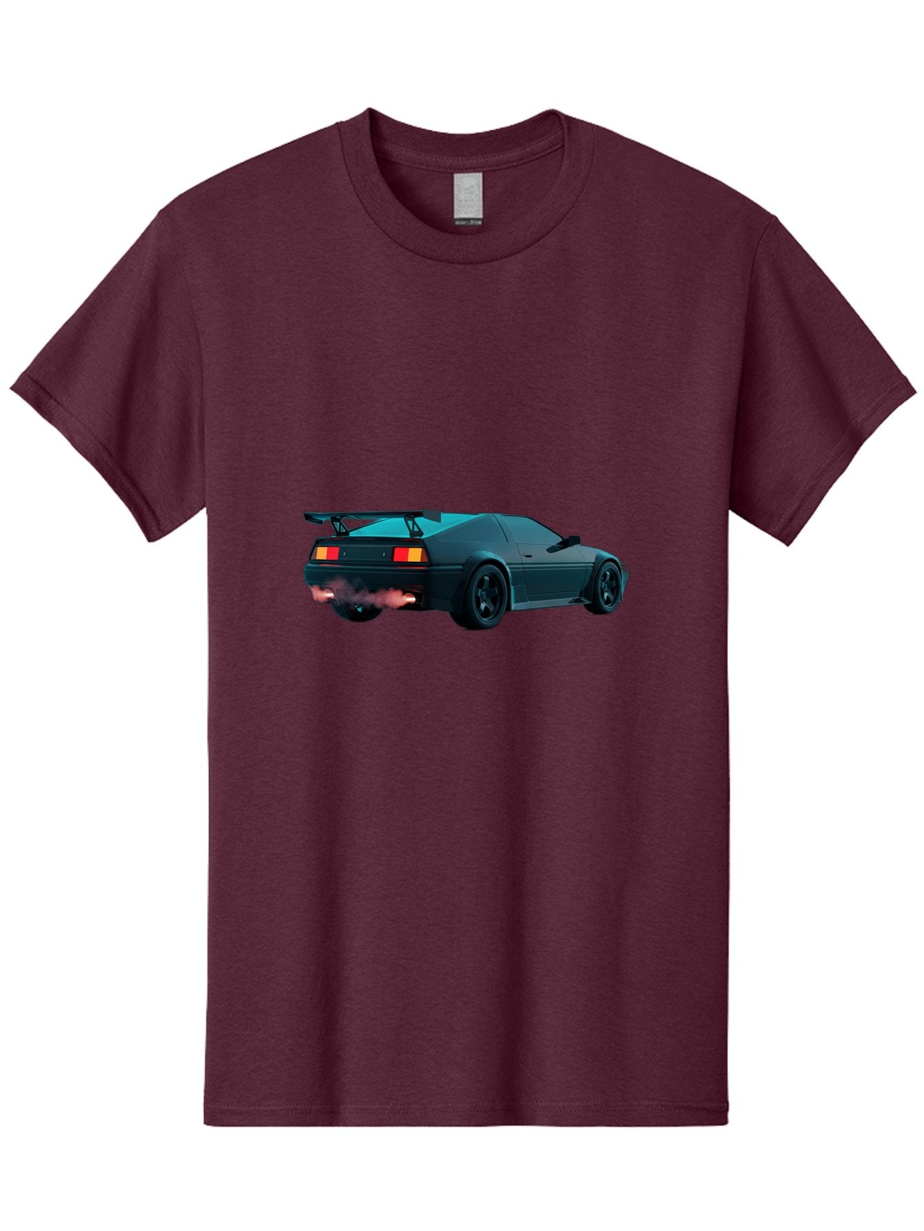 Black-Sports-Car Men'S Graphic Tee, 100% Cotton, Comfortable Casual Summer Wear, Machine Washable, Classic Sports Car, Drift Car, Rear View, Black Car, Red Brake Lights, Orange Turn Signals, Black Spoiler, Smoke From Exhaust, Baa165 6