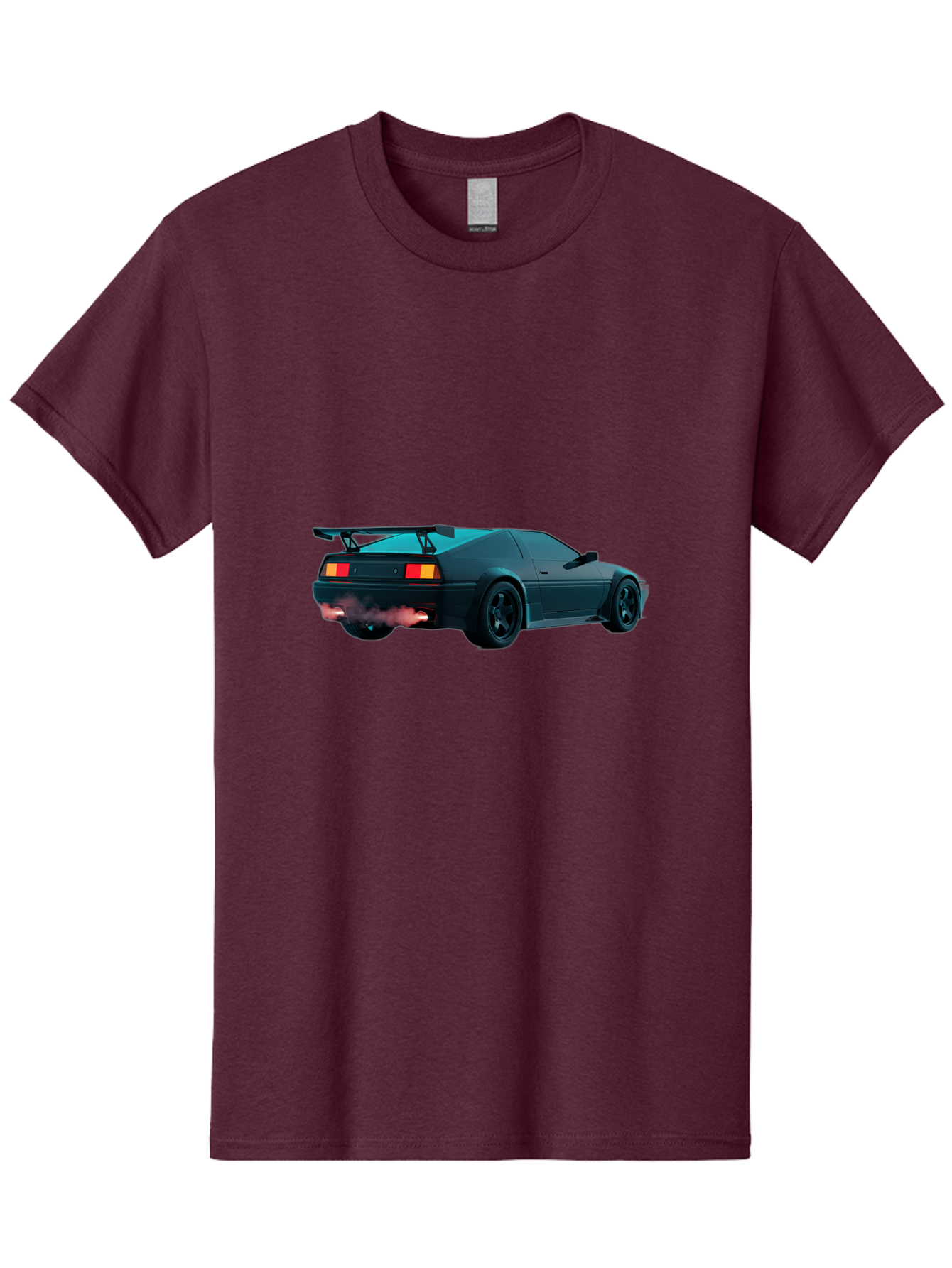 Black-Sports-Car Men'S Graphic Tee, 100% Cotton, Comfortable Casual Summer Wear, Machine Washable, Classic Sports Car, Drift Car, Rear View, Black Car, Red Brake Lights, Orange Turn Signals, Black Spoiler, Smoke From Exhaust, Baa165 13