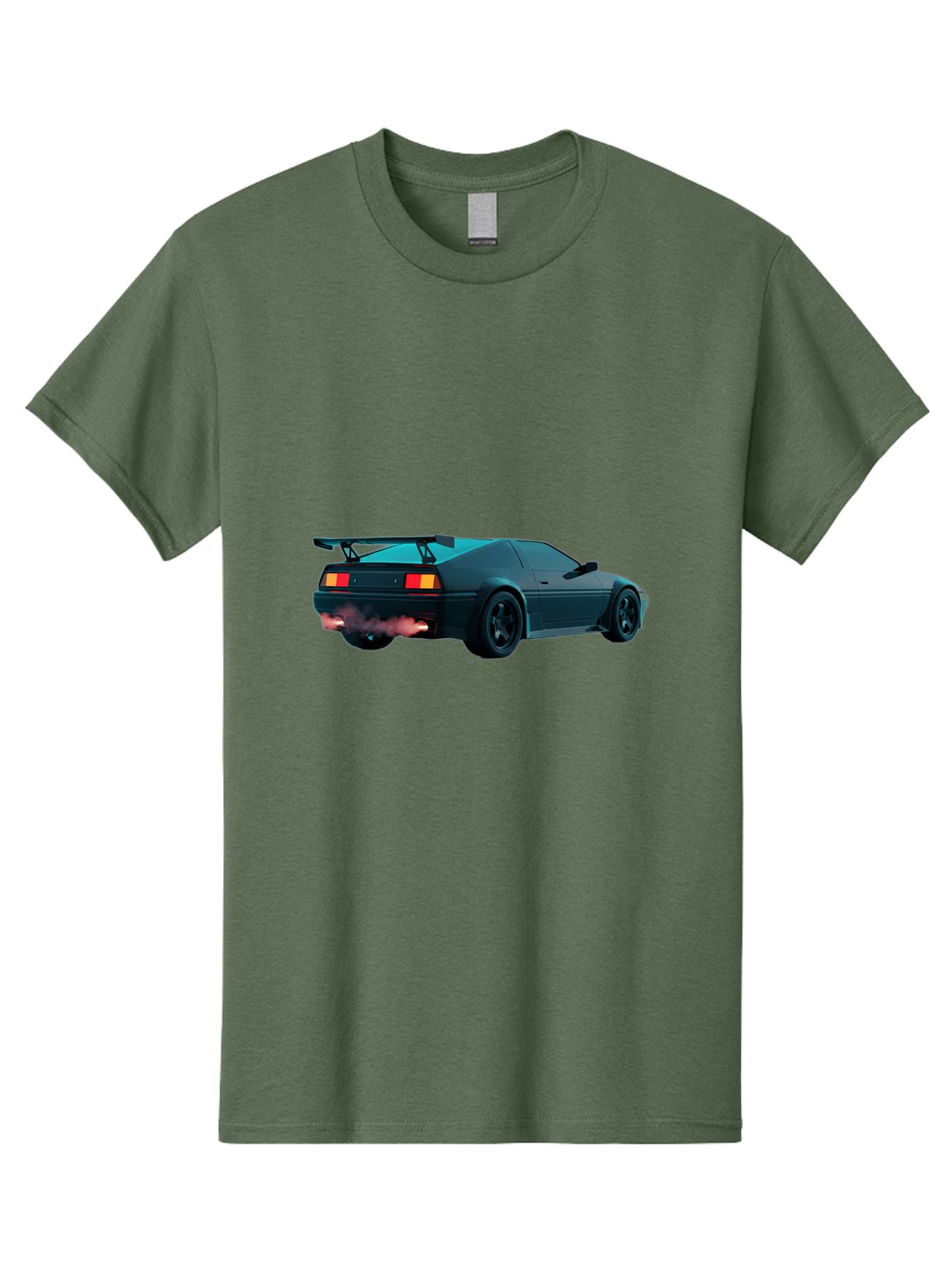 Black-Sports-Car Men'S Graphic Tee, 100% Cotton, Comfortable Casual Summer Wear, Machine Washable, Classic Sports Car, Drift Car, Rear View, Black Car, Red Brake Lights, Orange Turn Signals, Black Spoiler, Smoke From Exhaust, Baa165 5