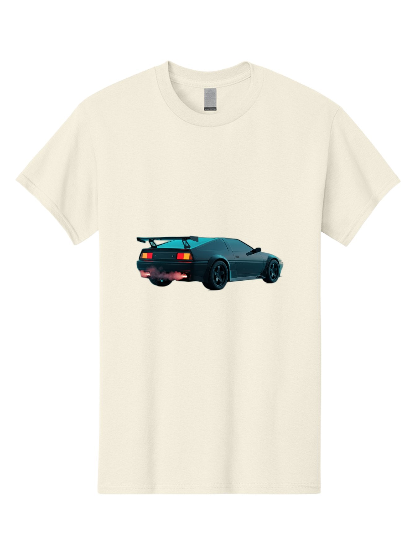 Black-Sports-Car Men'S Graphic Tee, 100% Cotton, Comfortable Casual Summer Wear, Machine Washable, Classic Sports Car, Drift Car, Rear View, Black Car, Red Brake Lights, Orange Turn Signals, Black Spoiler, Smoke From Exhaust, Baa165 10