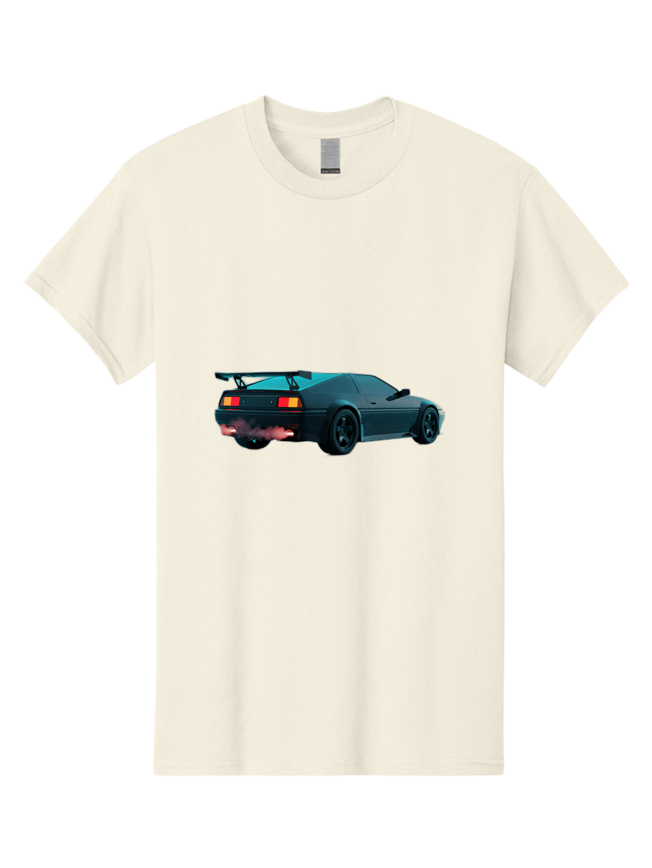 Black-Sports-Car Men'S Graphic Tee, 100% Cotton, Comfortable Casual Summer Wear, Machine Washable, Classic Sports Car, Drift Car, Rear View, Black Car, Red Brake Lights, Orange Turn Signals, Black Spoiler, Smoke From Exhaust, Baa165 27