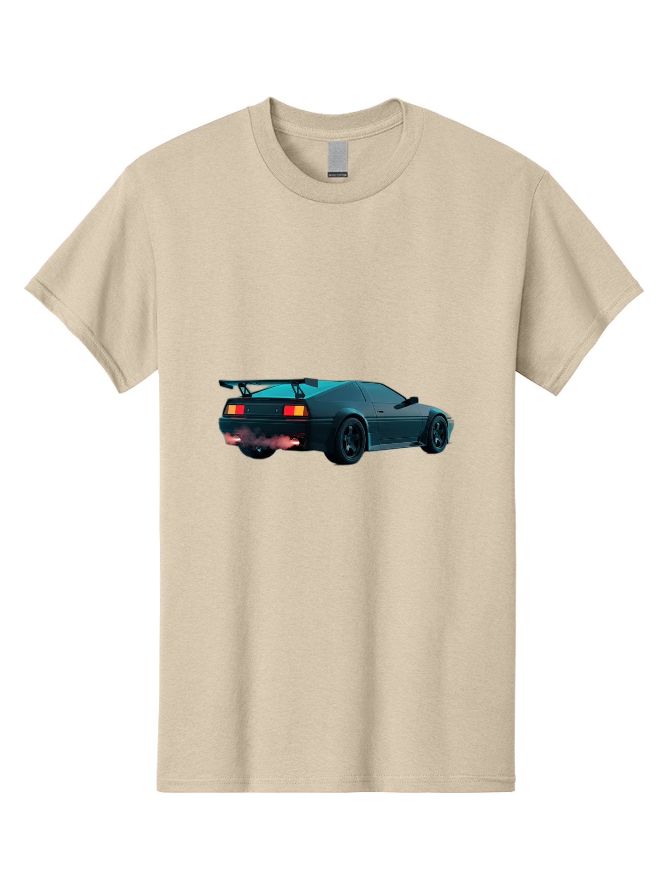 Black-Sports-Car Men'S Graphic Tee, 100% Cotton, Comfortable Casual Summer Wear, Machine Washable, Classic Sports Car, Drift Car, Rear View, Black Car, Red Brake Lights, Orange Turn Signals, Black Spoiler, Smoke From Exhaust, Baa165 5