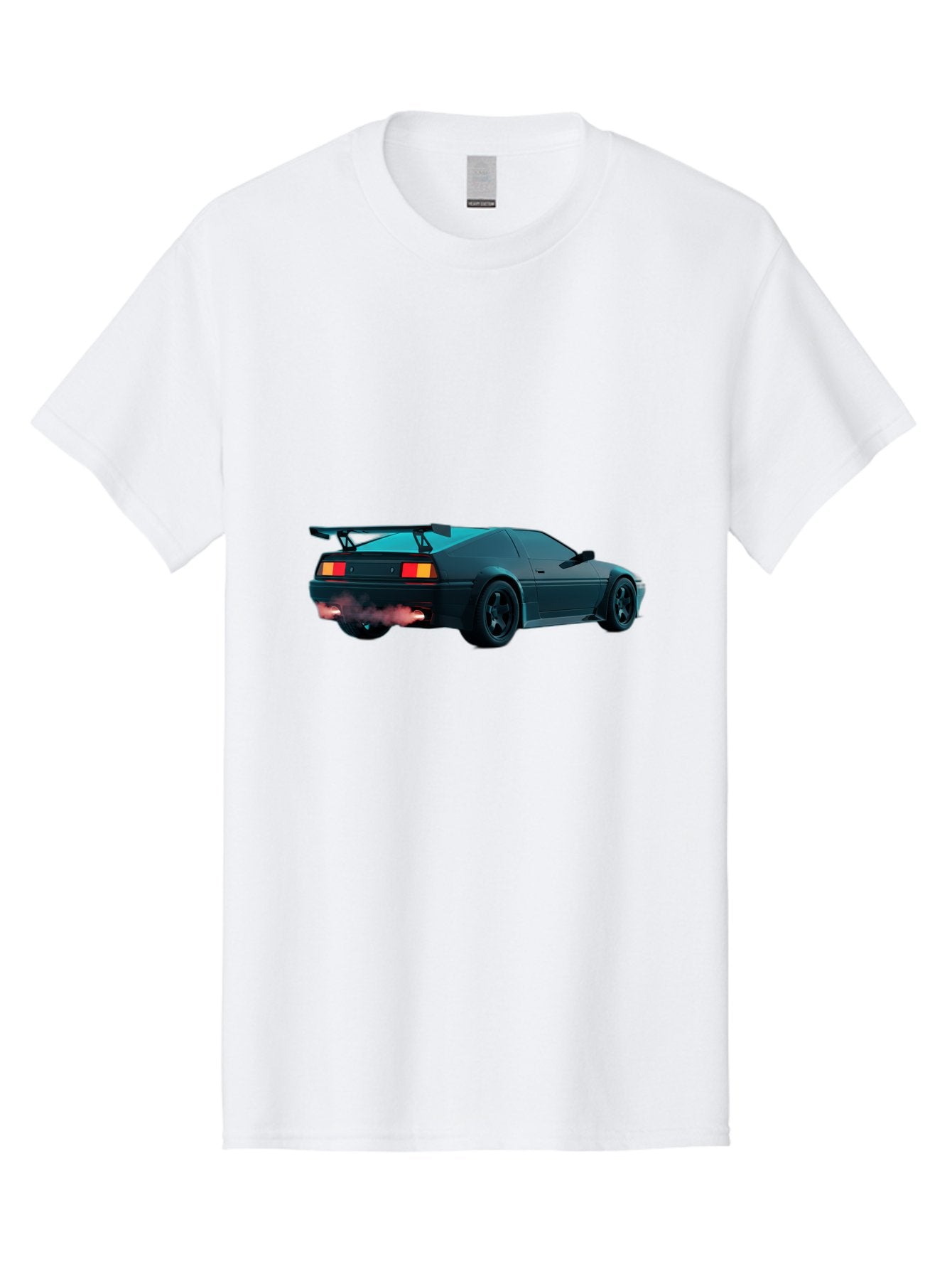 Black-Sports-Car Men'S Graphic Tee, 100% Cotton, Comfortable Casual Summer Wear, Machine Washable, Classic Sports Car, Drift Car, Rear View, Black Car, Red Brake Lights, Orange Turn Signals, Black Spoiler, Smoke From Exhaust, Baa165 13