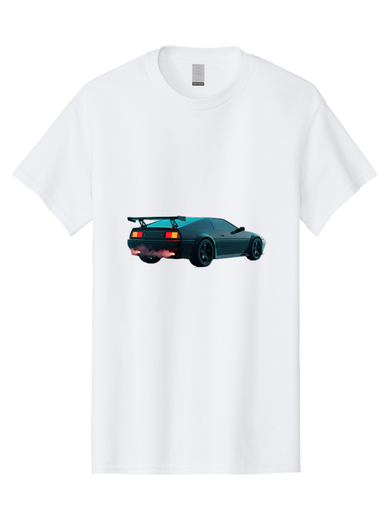 Black-Sports-Car Men'S Graphic Tee, 100% Cotton, Comfortable Casual Summer Wear, Machine Washable, Classic Sports Car, Drift Car, Rear View, Black Car, Red Brake Lights, Orange Turn Signals, Black Spoiler, Smoke From Exhaust, Baa165 29