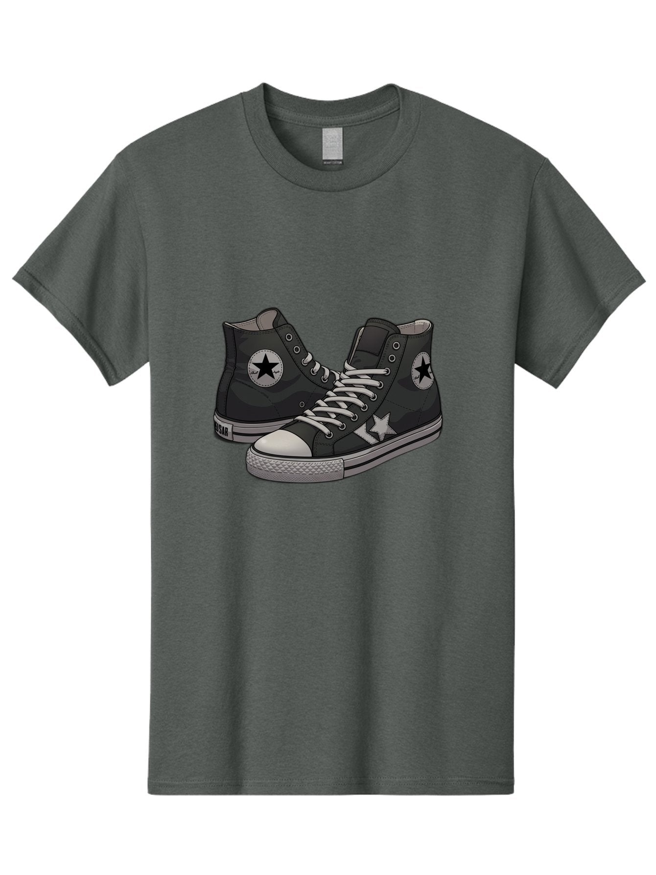 Black-Star-Converse Men'S Graphic Tee, 100% Cotton, Comfortable Casual Summer Wear, Machine Washable, Black Converse Sneakers, High-Top Shoes, Star Logo, White Laces, Rubber Soles, Casual Footwear, Streetwear Fashion, Comfortable Shoes Baa166 4