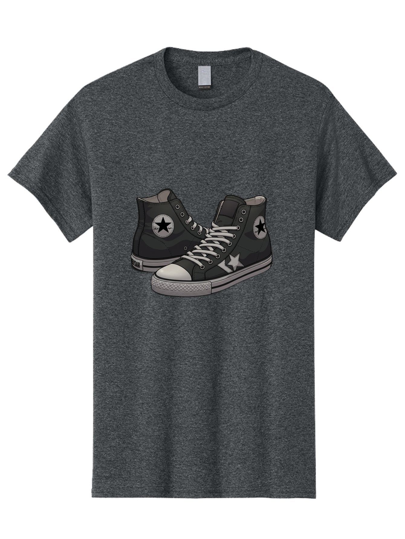 Black-Star-Converse Men'S Graphic Tee, 100% Cotton, Comfortable Casual Summer Wear, Machine Washable, Black Converse Sneakers, High-Top Shoes, Star Logo, White Laces, Rubber Soles, Casual Footwear, Streetwear Fashion, Comfortable Shoes Baa166 11