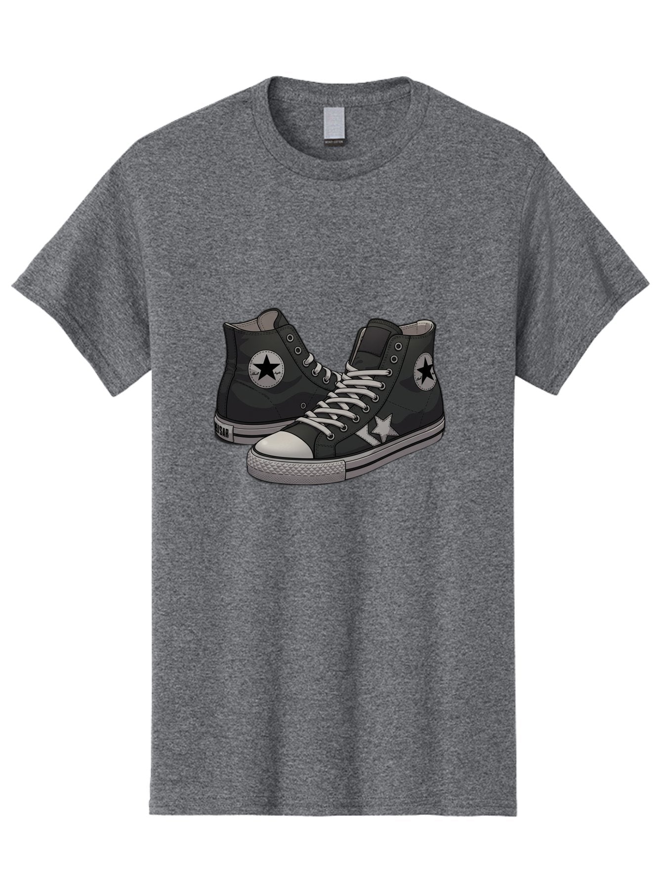 Black-Star-Converse Men'S Graphic Tee, 100% Cotton, Comfortable Casual Summer Wear, Machine Washable, Black Converse Sneakers, High-Top Shoes, Star Logo, White Laces, Rubber Soles, Casual Footwear, Streetwear Fashion, Comfortable Shoes Baa166 12