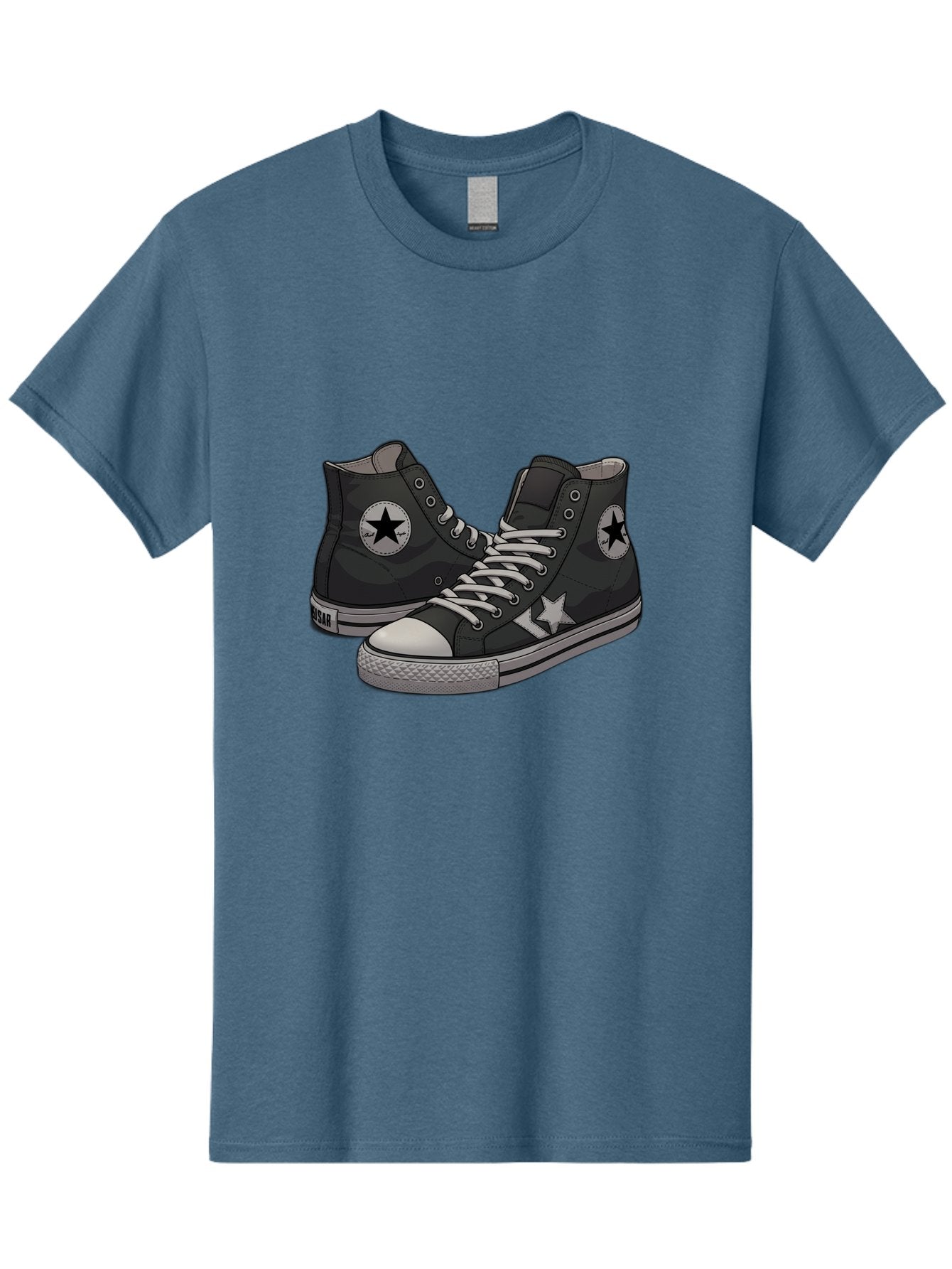 Black-Star-Converse Men'S Graphic Tee, 100% Cotton, Comfortable Casual Summer Wear, Machine Washable, Black Converse Sneakers, High-Top Shoes, Star Logo, White Laces, Rubber Soles, Casual Footwear, Streetwear Fashion, Comfortable Shoes Baa166