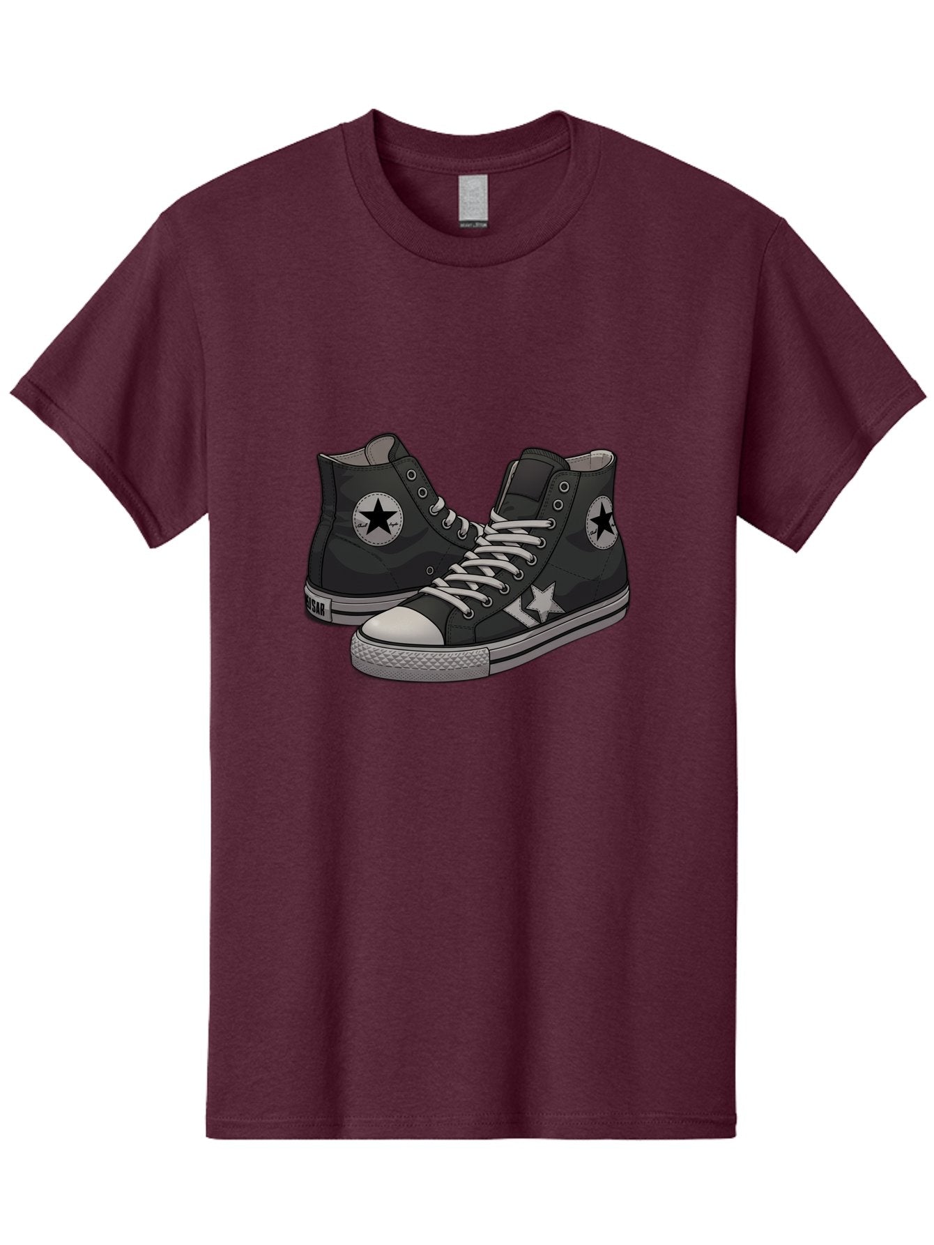 Black-Star-Converse Men'S Graphic Tee, 100% Cotton, Comfortable Casual Summer Wear, Machine Washable, Black Converse Sneakers, High-Top Shoes, Star Logo, White Laces, Rubber Soles, Casual Footwear, Streetwear Fashion, Comfortable Shoes Baa166 14