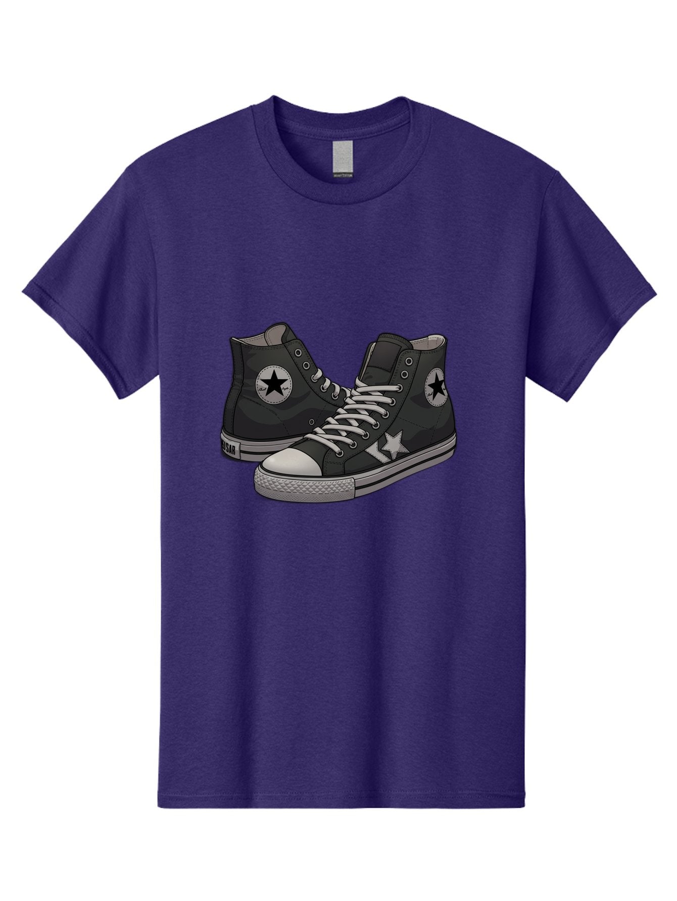 Black-Star-Converse Men'S Graphic Tee, 100% Cotton, Comfortable Casual Summer Wear, Machine Washable, Black Converse Sneakers, High-Top Shoes, Star Logo, White Laces, Rubber Soles, Casual Footwear, Streetwear Fashion, Comfortable Shoes Baa166