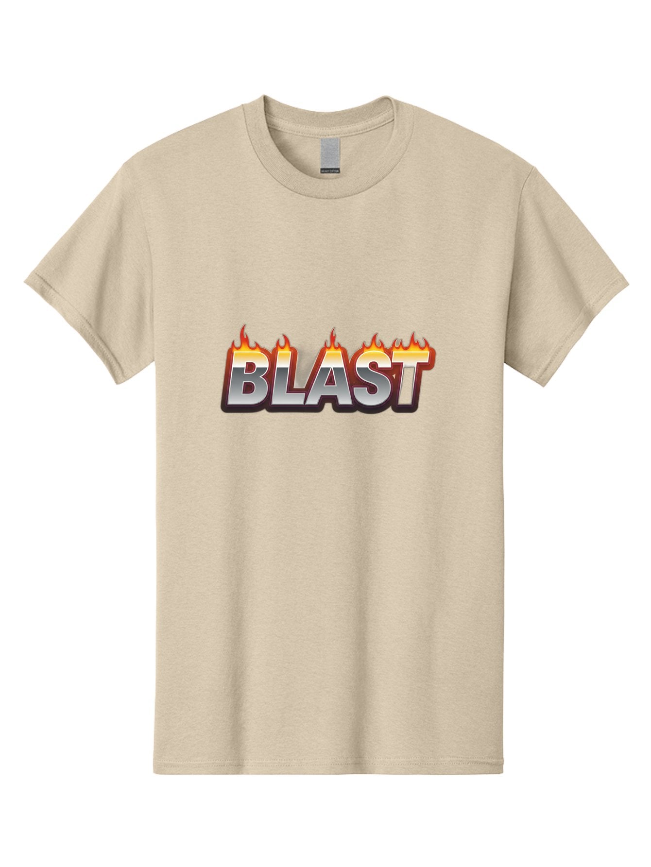 Blast Men'S Graphic Tee, 100% Cotton, Comfortable Casual Summer Wear, Machine Washable, Blast Text, Fire Flames, Bold Font, Silver Metallic, Red And Orange Hues, Intense Energy, Fiery Effect, Dramatic Typography, Explosive Design, Baa167