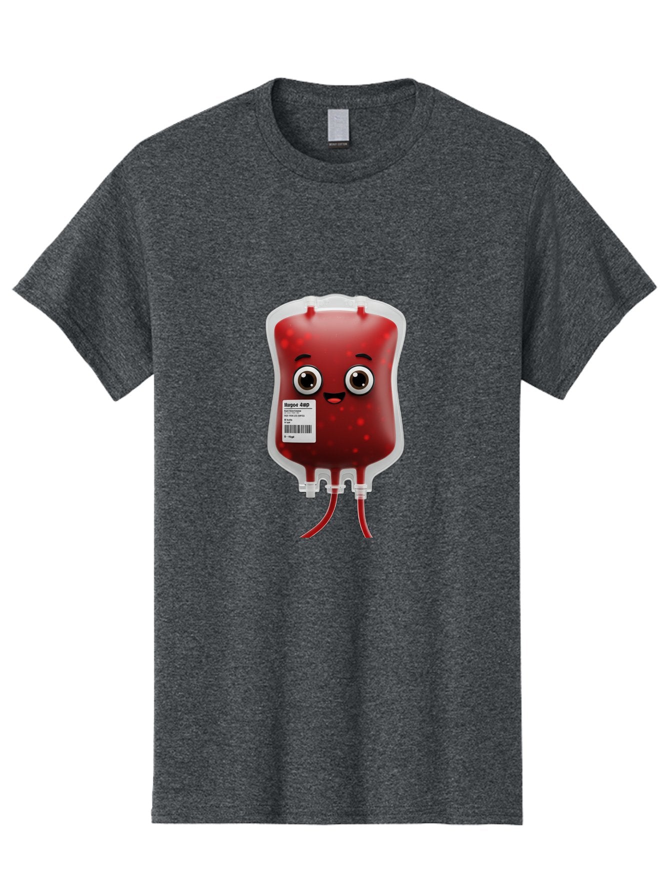 Blood-Bag Men'S Graphic Tee, 100% Cotton, Comfortable Casual Summer Wear, Machine Washable, Blood Bag With Face, Cartoon Character, Red Liquid, Medical Supply, Barcode Label, Iv Drip, Healthcare, Donation, Transfusion Baa169