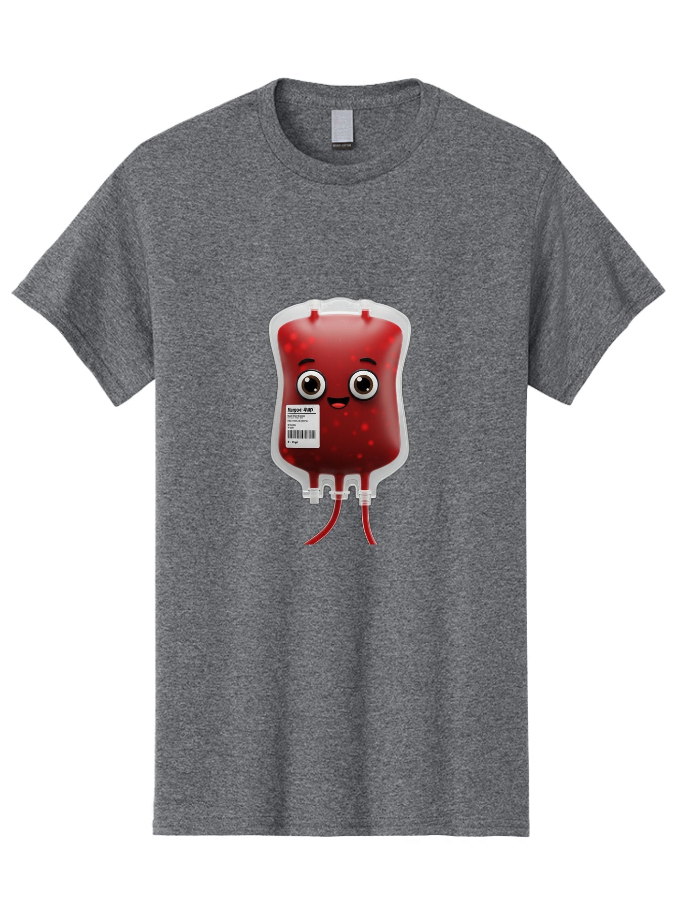 Blood-Bag Men'S Graphic Tee, 100% Cotton, Comfortable Casual Summer Wear, Machine Washable, Blood Bag With Face, Cartoon Character, Red Liquid, Medical Supply, Barcode Label, Iv Drip, Healthcare, Donation, Transfusion Baa169 5