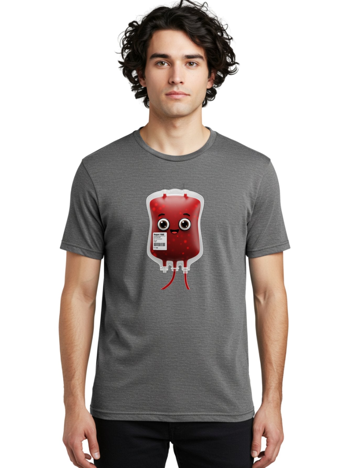 Blood-Bag Men'S Graphic Tee, 100% Cotton, Comfortable Casual Summer Wear, Machine Washable, Blood Bag With Face, Cartoon Character, Red Liquid, Medical Supply, Barcode Label, Iv Drip, Healthcare, Donation, Transfusion Baa169 23