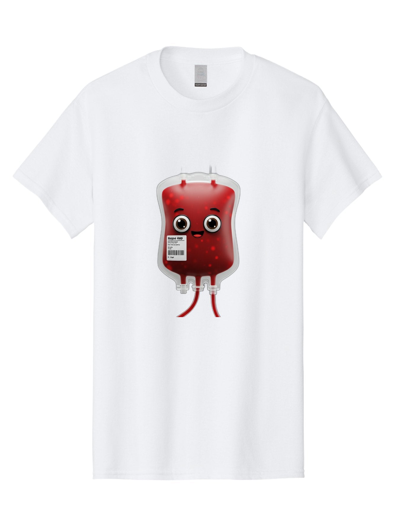 Blood-Bag Men'S Graphic Tee, 100% Cotton, Comfortable Casual Summer Wear, Machine Washable, Blood Bag With Face, Cartoon Character, Red Liquid, Medical Supply, Barcode Label, Iv Drip, Healthcare, Donation, Transfusion Baa169
