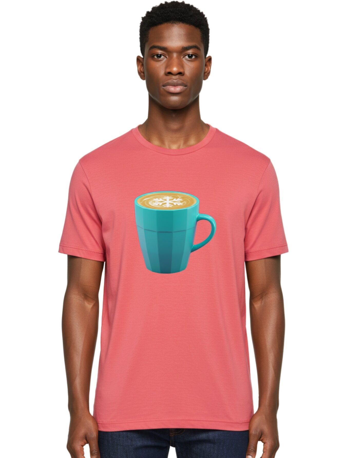 Blue-Coffee-Mug Men'S Graphic Tee, 100% Cotton, Comfortable Casual Summer Wear, Machine Washable, Coffee Cup, Blue Mug, Latte Art, Snowflake Design, Coffee Drink, Morning Coffee, Caffeine Boost, Beverage, Coffee Culture, Winter Theme Baa170 21