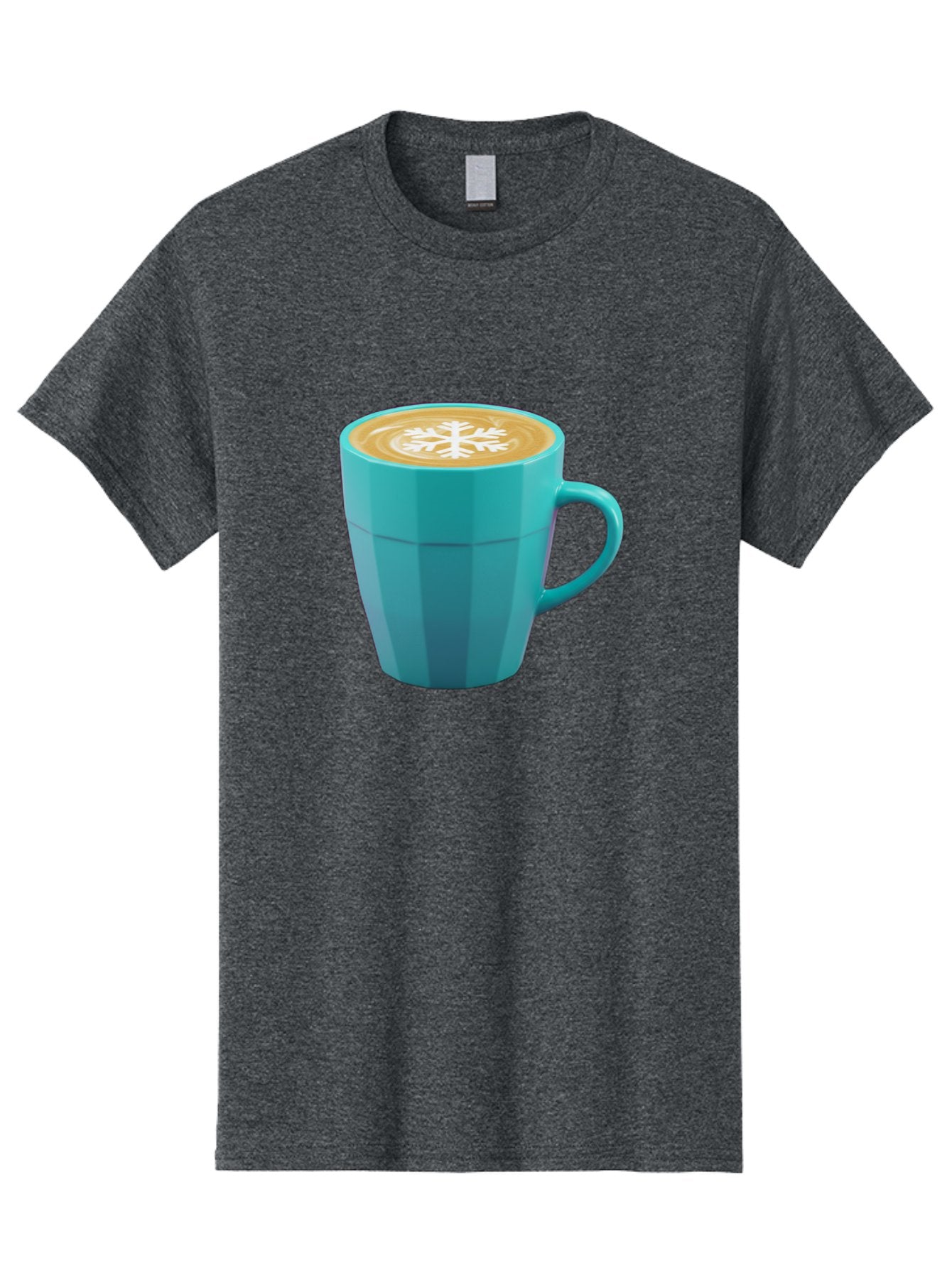 Blue-Coffee-Mug Men'S Graphic Tee, 100% Cotton, Comfortable Casual Summer Wear, Machine Washable, Coffee Cup, Blue Mug, Latte Art, Snowflake Design, Coffee Drink, Morning Coffee, Caffeine Boost, Beverage, Coffee Culture, Winter Theme Baa170 3