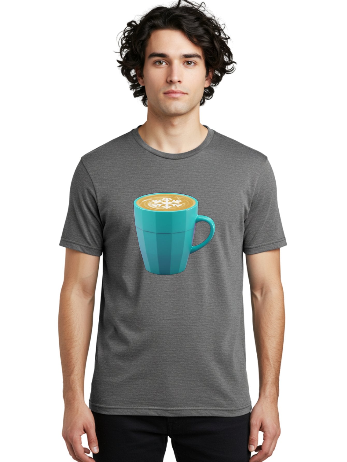 Blue-Coffee-Mug Men'S Graphic Tee, 100% Cotton, Comfortable Casual Summer Wear, Machine Washable, Coffee Cup, Blue Mug, Latte Art, Snowflake Design, Coffee Drink, Morning Coffee, Caffeine Boost, Beverage, Coffee Culture, Winter Theme Baa170 27