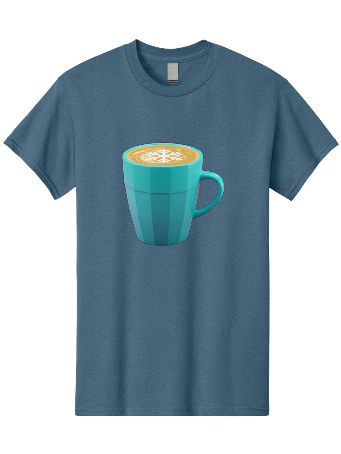 Blue-Coffee-Mug Men'S Graphic Tee, 100% Cotton, Comfortable Casual Summer Wear, Machine Washable, Coffee Cup, Blue Mug, Latte Art, Snowflake Design, Coffee Drink, Morning Coffee, Caffeine Boost, Beverage, Coffee Culture, Winter Theme Baa170 15