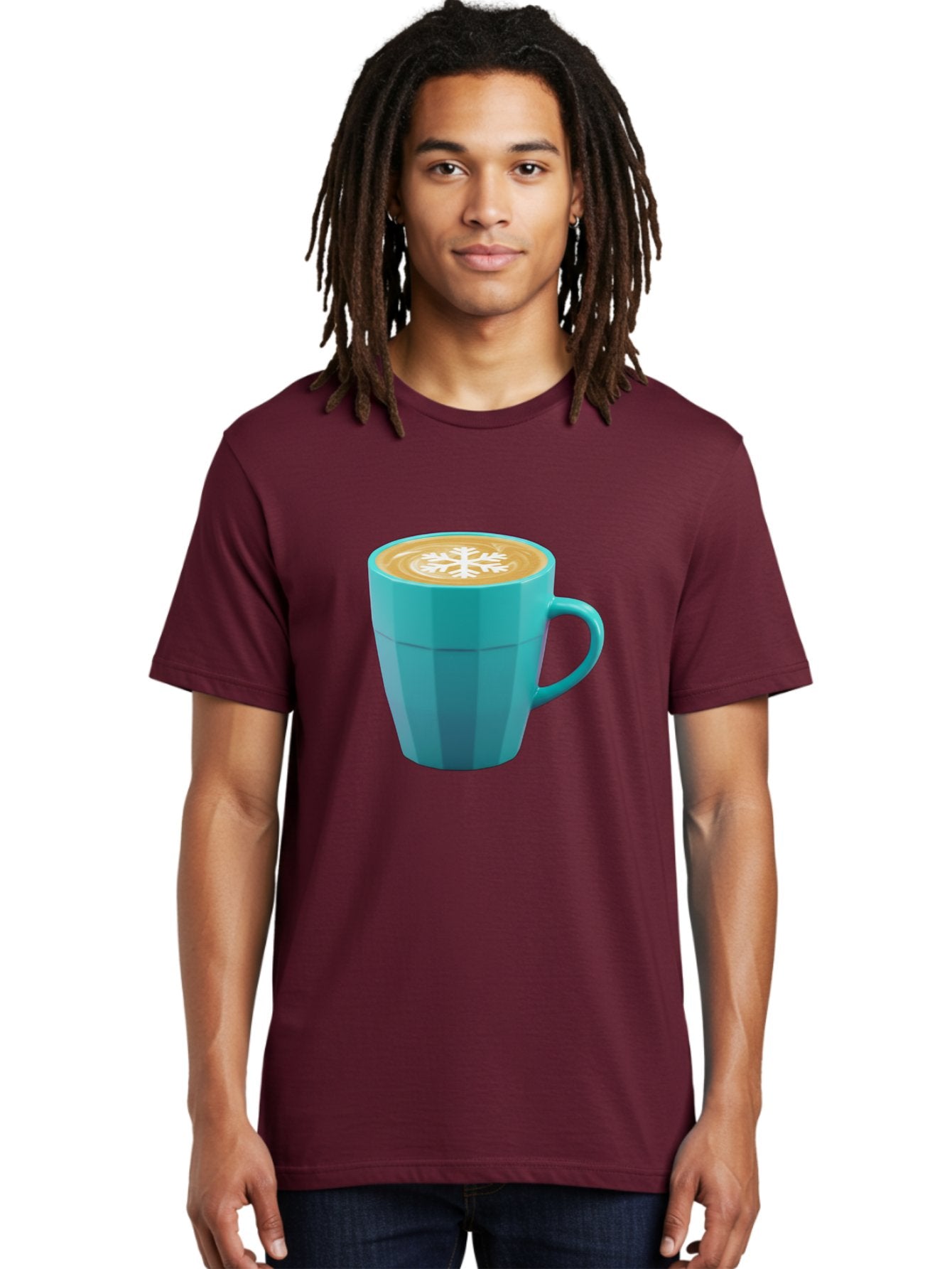 Blue-Coffee-Mug Men'S Graphic Tee, 100% Cotton, Comfortable Casual Summer Wear, Machine Washable, Coffee Cup, Blue Mug, Latte Art, Snowflake Design, Coffee Drink, Morning Coffee, Caffeine Boost, Beverage, Coffee Culture, Winter Theme Baa170 19