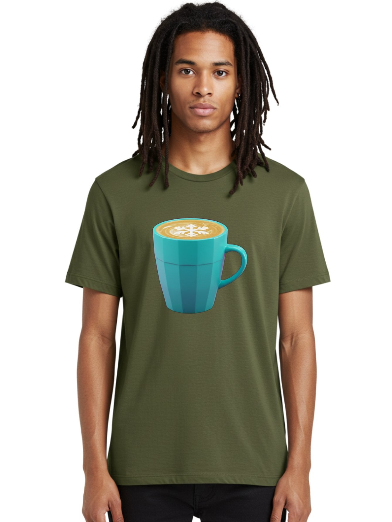 Blue-Coffee-Mug Men'S Graphic Tee, 100% Cotton, Comfortable Casual Summer Wear, Machine Washable, Coffee Cup, Blue Mug, Latte Art, Snowflake Design, Coffee Drink, Morning Coffee, Caffeine Boost, Beverage, Coffee Culture, Winter Theme Baa170 28