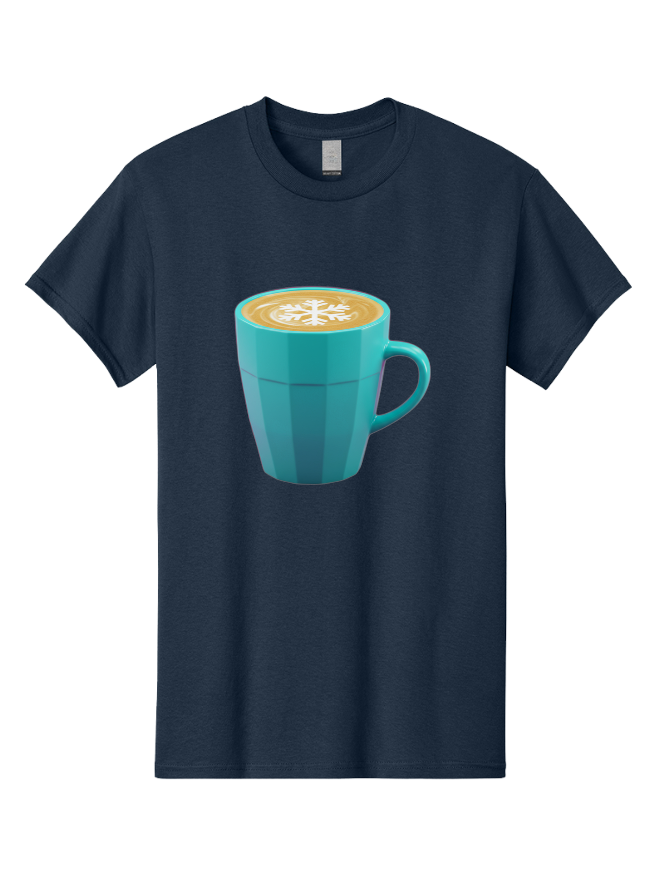 Blue-Coffee-Mug Men'S Graphic Tee, 100% Cotton, Comfortable Casual Summer Wear, Machine Washable, Coffee Cup, Blue Mug, Latte Art, Snowflake Design, Coffee Drink, Morning Coffee, Caffeine Boost, Beverage, Coffee Culture, Winter Theme Baa170 3