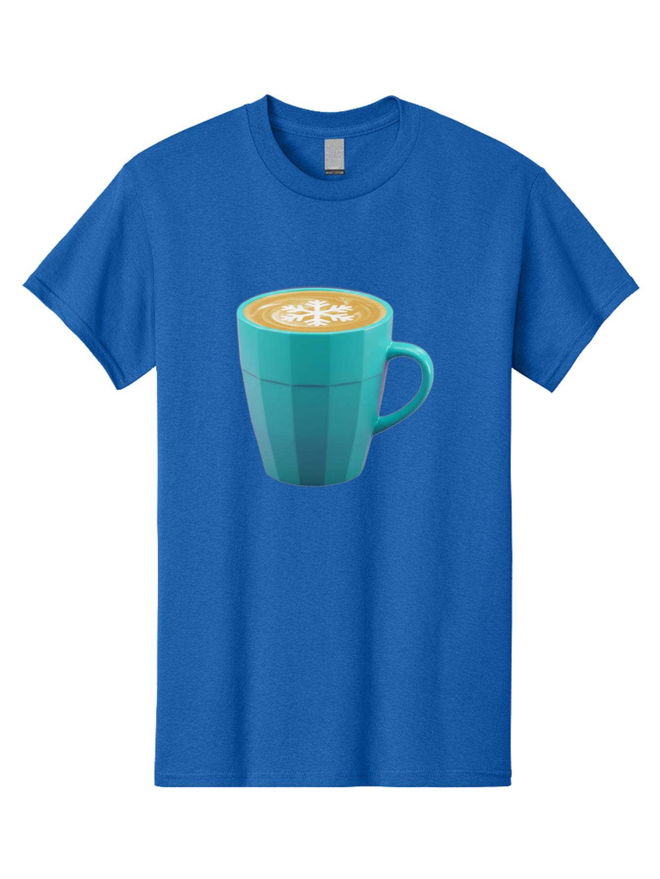 Blue-Coffee-Mug Men'S Graphic Tee, 100% Cotton, Comfortable Casual Summer Wear, Machine Washable, Coffee Cup, Blue Mug, Latte Art, Snowflake Design, Coffee Drink, Morning Coffee, Caffeine Boost, Beverage, Coffee Culture, Winter Theme Baa170 25