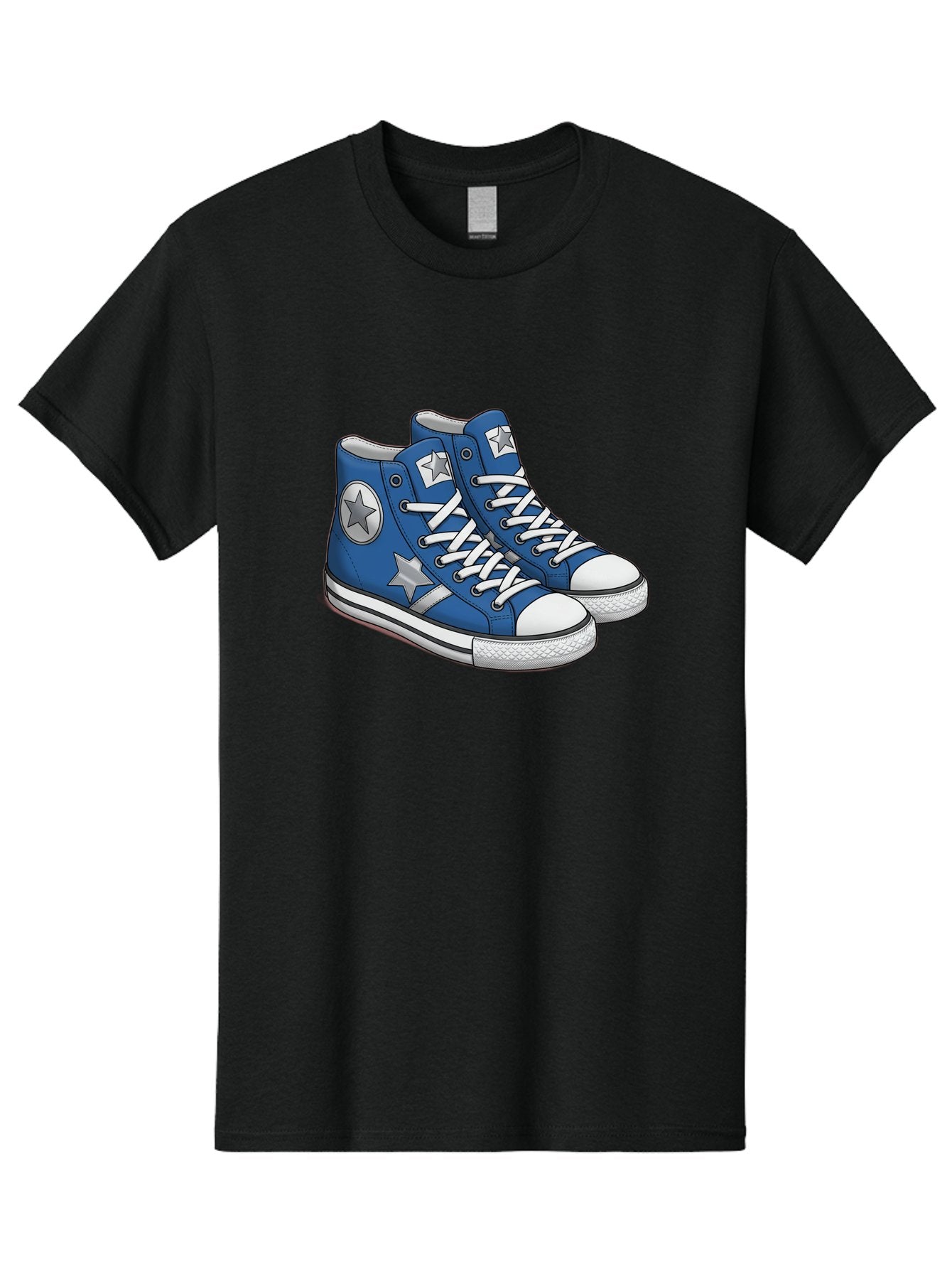 Blue-Converse-Sneakers Men'S Graphic Tee, 100% Cotton, Comfortable Casual Summer Wear, Machine Washable, Blue Sneakers, Star Design, White Laces, Converse Style, Casual Footwear, Sneaker Fashion, Streetwear, Blue Shoes, Star Pattern Baa171