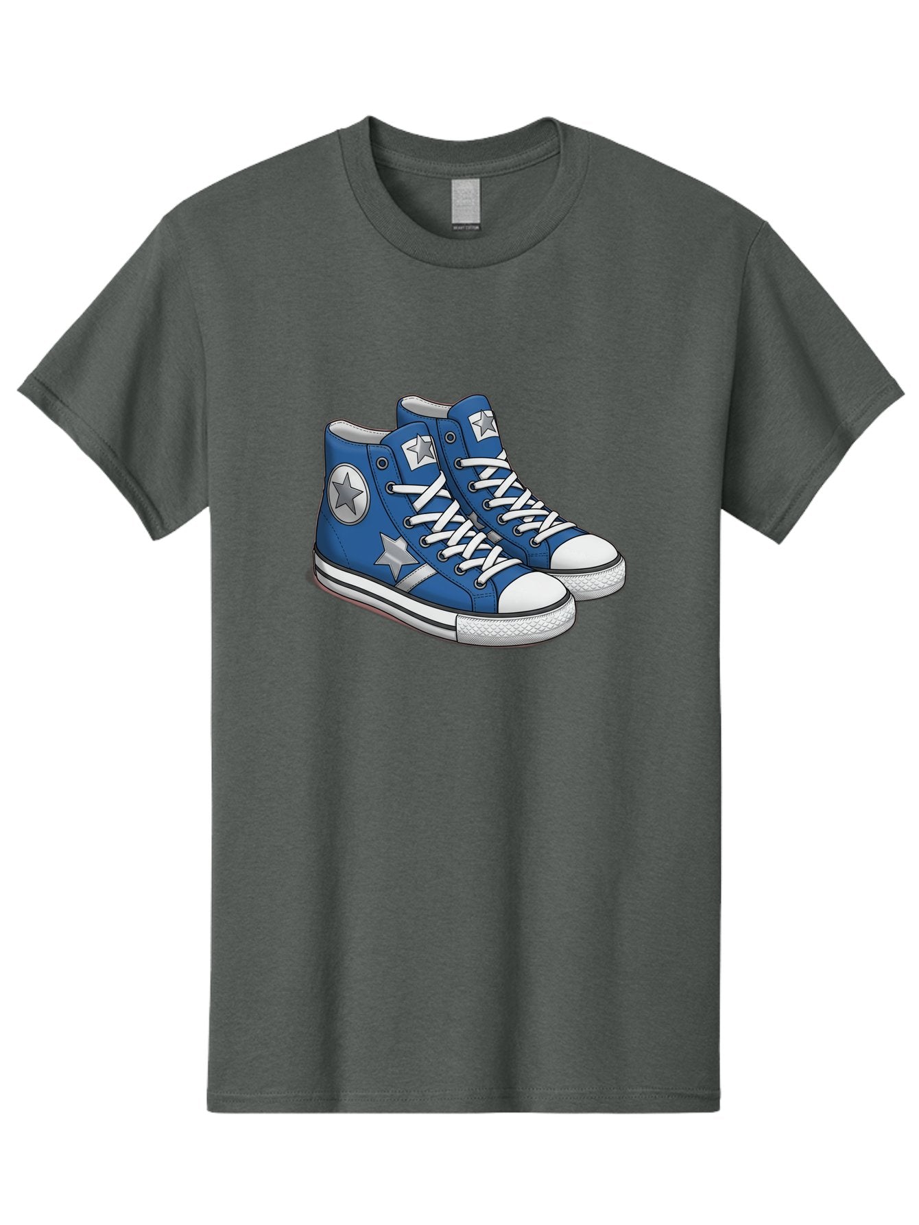 Blue-Converse-Sneakers Men'S Graphic Tee, 100% Cotton, Comfortable Casual Summer Wear, Machine Washable, Blue Sneakers, Star Design, White Laces, Converse Style, Casual Footwear, Sneaker Fashion, Streetwear, Blue Shoes, Star Pattern Baa171 15