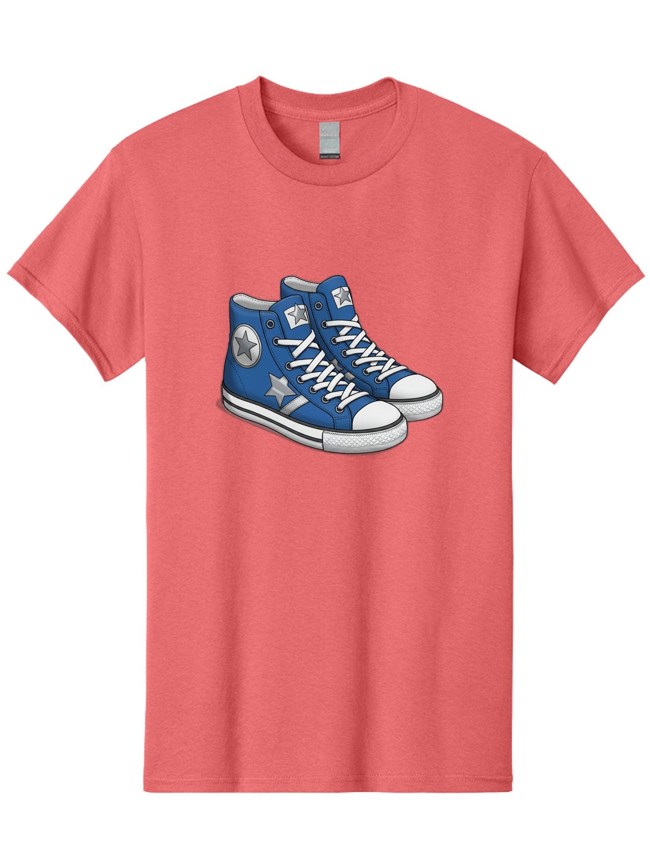 Blue-Converse-Sneakers Men'S Graphic Tee, 100% Cotton, Comfortable Casual Summer Wear, Machine Washable, Blue Sneakers, Star Design, White Laces, Converse Style, Casual Footwear, Sneaker Fashion, Streetwear, Blue Shoes, Star Pattern Baa171 3