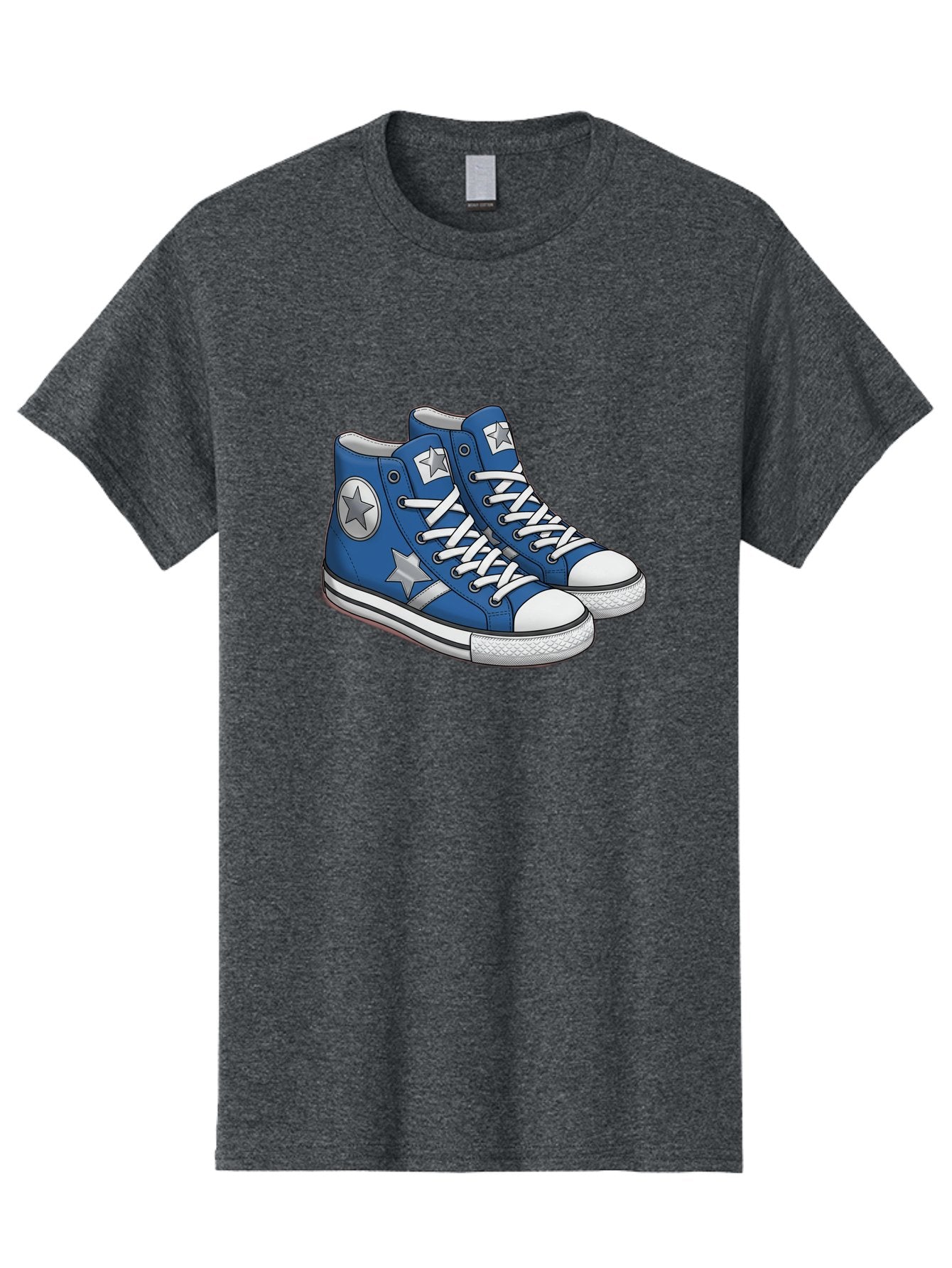 Blue-Converse-Sneakers Men'S Graphic Tee, 100% Cotton, Comfortable Casual Summer Wear, Machine Washable, Blue Sneakers, Star Design, White Laces, Converse Style, Casual Footwear, Sneaker Fashion, Streetwear, Blue Shoes, Star Pattern Baa171 4