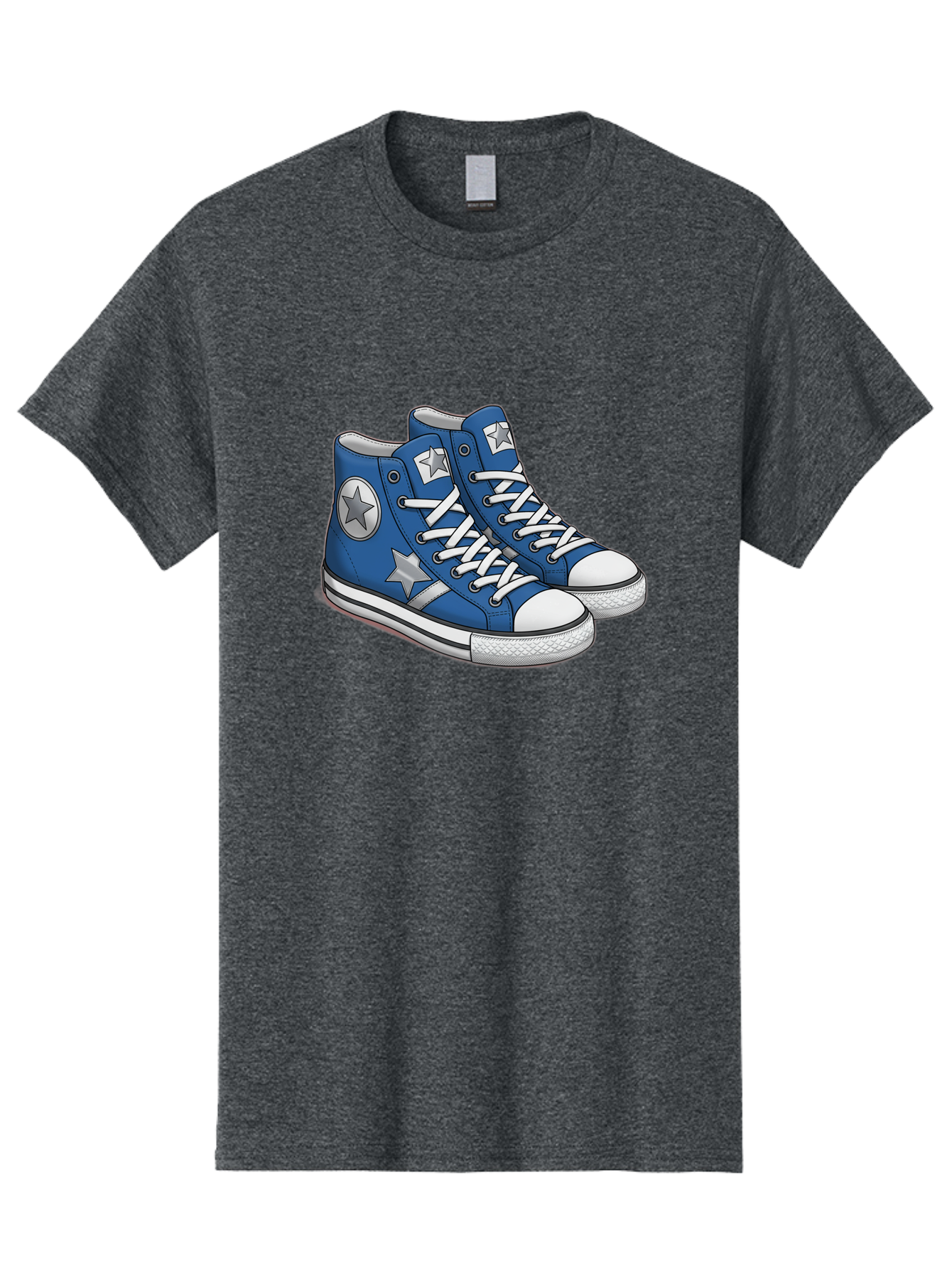 Blue-Converse-Sneakers Men'S Graphic Tee, 100% Cotton, Comfortable Casual Summer Wear, Machine Washable, Blue Sneakers, Star Design, White Laces, Converse Style, Casual Footwear, Sneaker Fashion, Streetwear, Blue Shoes, Star Pattern Baa171 23