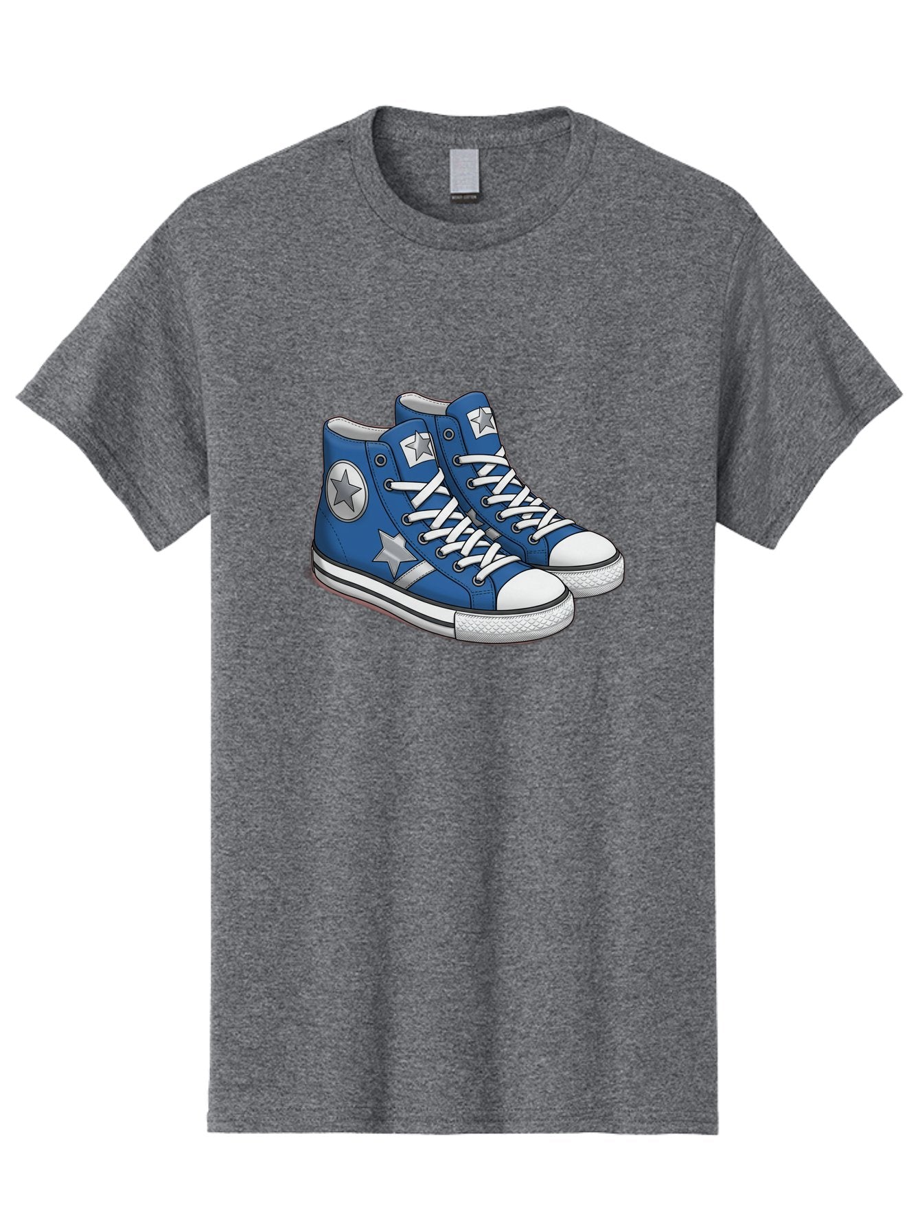 Blue-Converse-Sneakers Men'S Graphic Tee, 100% Cotton, Comfortable Casual Summer Wear, Machine Washable, Blue Sneakers, Star Design, White Laces, Converse Style, Casual Footwear, Sneaker Fashion, Streetwear, Blue Shoes, Star Pattern Baa171 10