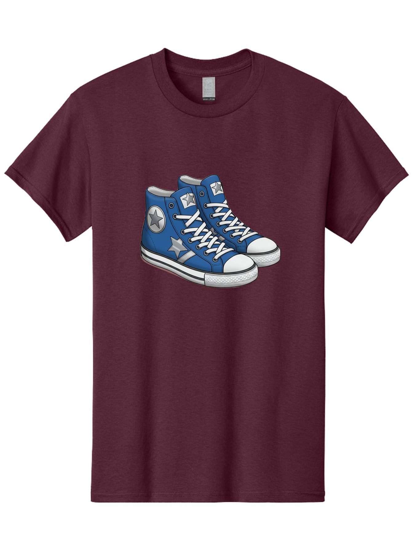 Blue-Converse-Sneakers Men'S Graphic Tee, 100% Cotton, Comfortable Casual Summer Wear, Machine Washable, Blue Sneakers, Star Design, White Laces, Converse Style, Casual Footwear, Sneaker Fashion, Streetwear, Blue Shoes, Star Pattern Baa171 13