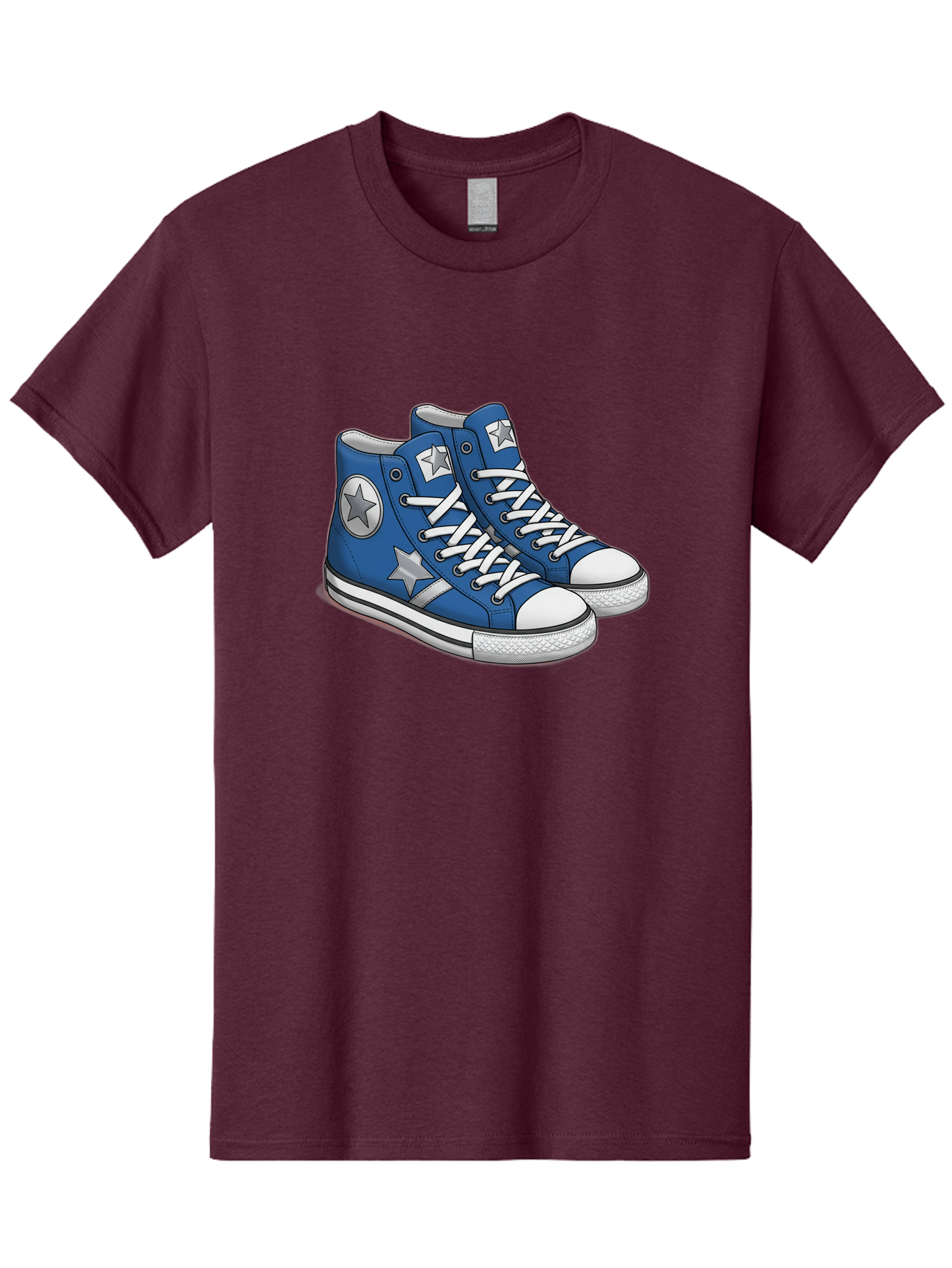 Blue-Converse-Sneakers Men'S Graphic Tee, 100% Cotton, Comfortable Casual Summer Wear, Machine Washable, Blue Sneakers, Star Design, White Laces, Converse Style, Casual Footwear, Sneaker Fashion, Streetwear, Blue Shoes, Star Pattern Baa171 29