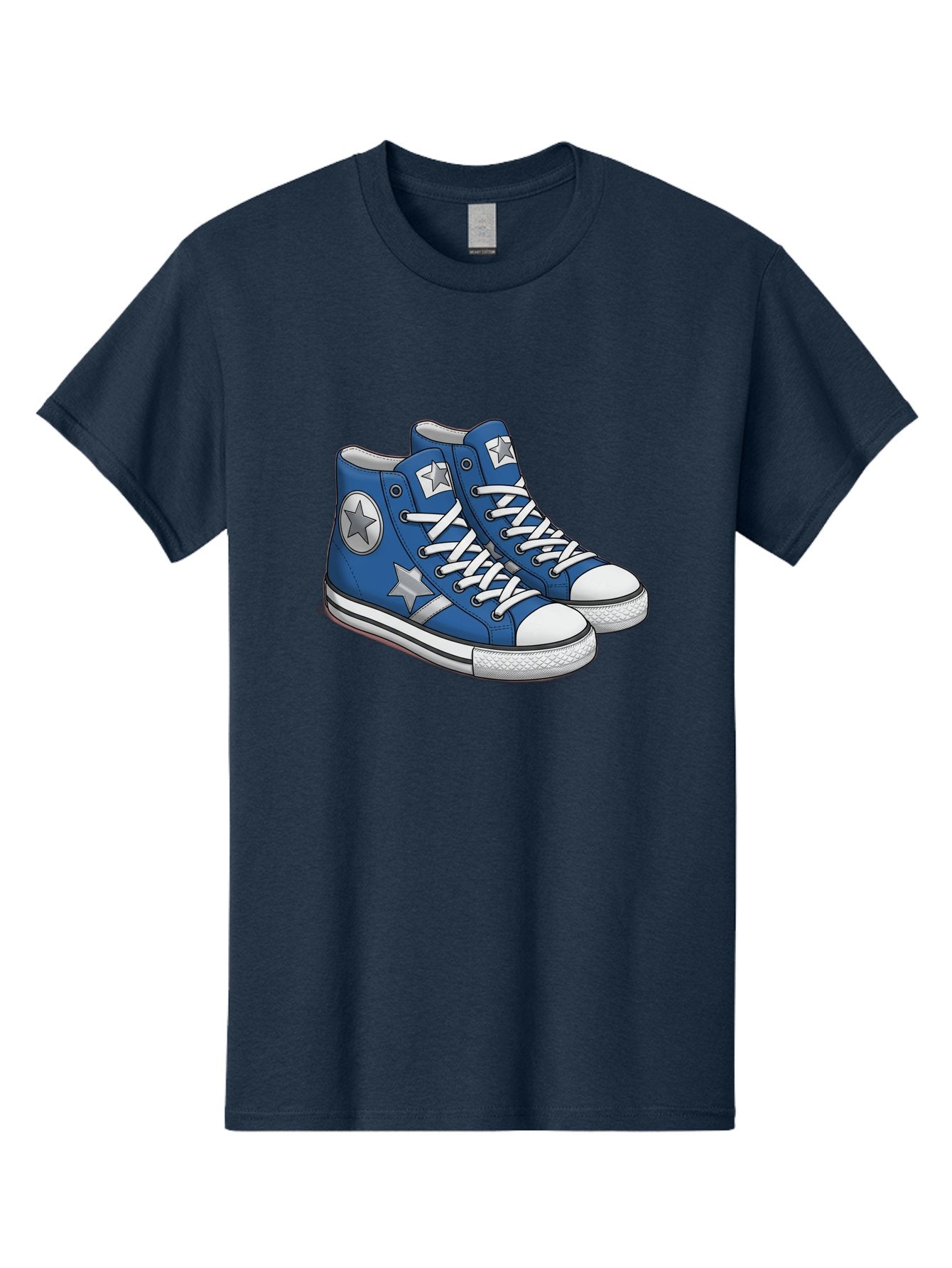 Blue-Converse-Sneakers Men'S Graphic Tee, 100% Cotton, Comfortable Casual Summer Wear, Machine Washable, Blue Sneakers, Star Design, White Laces, Converse Style, Casual Footwear, Sneaker Fashion, Streetwear, Blue Shoes, Star Pattern Baa171 6