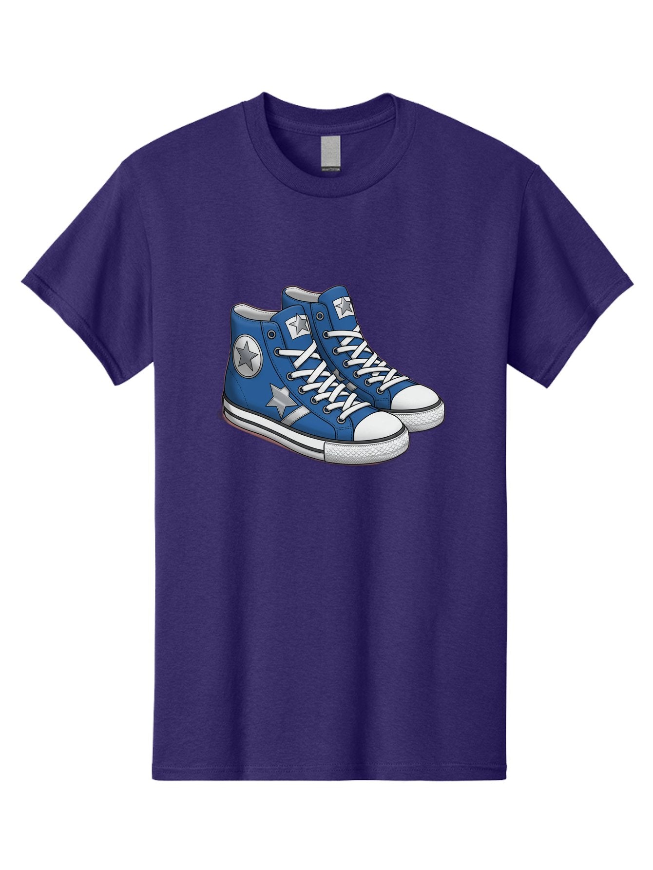 Blue-Converse-Sneakers Men'S Graphic Tee, 100% Cotton, Comfortable Casual Summer Wear, Machine Washable, Blue Sneakers, Star Design, White Laces, Converse Style, Casual Footwear, Sneaker Fashion, Streetwear, Blue Shoes, Star Pattern Baa171 5