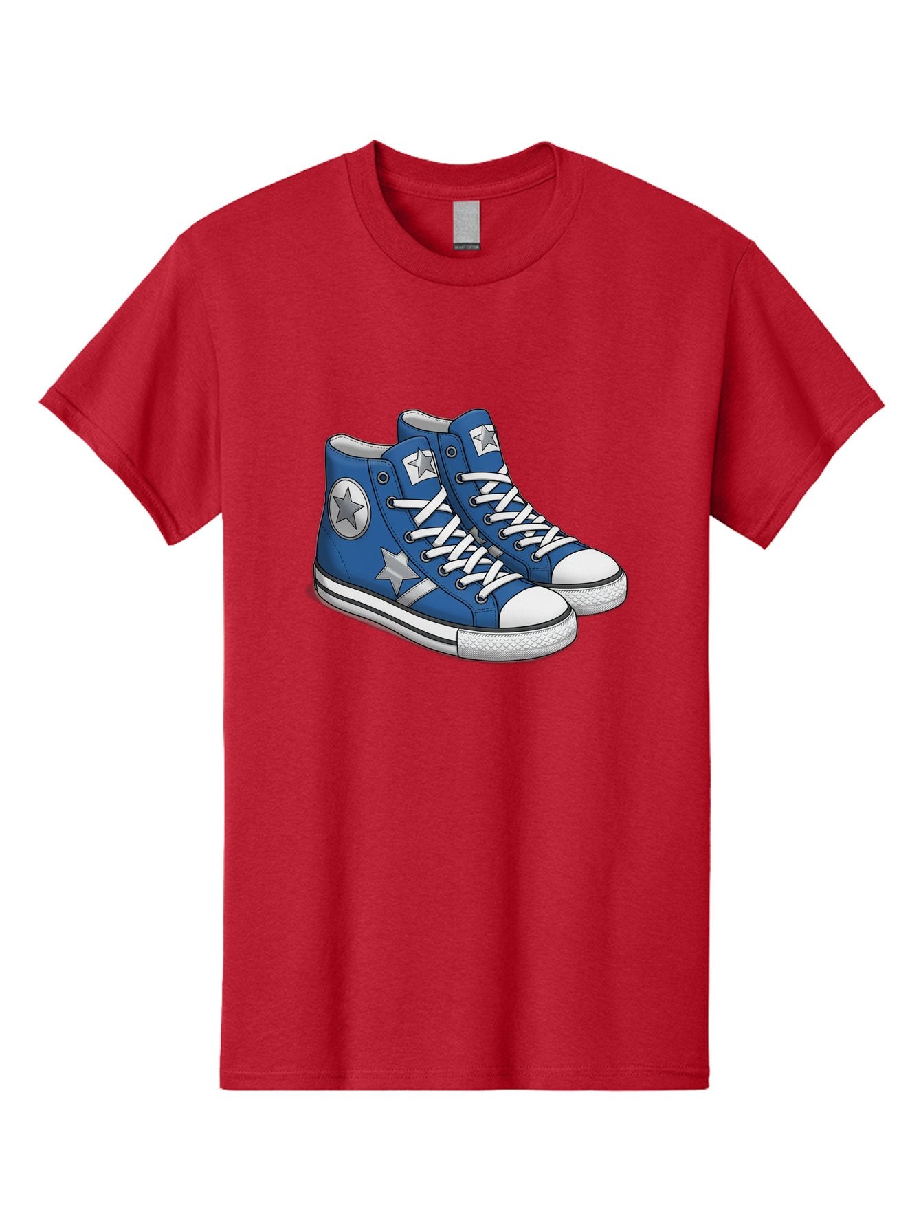 Blue-Converse-Sneakers Men'S Graphic Tee, 100% Cotton, Comfortable Casual Summer Wear, Machine Washable, Blue Sneakers, Star Design, White Laces, Converse Style, Casual Footwear, Sneaker Fashion, Streetwear, Blue Shoes, Star Pattern Baa171 11