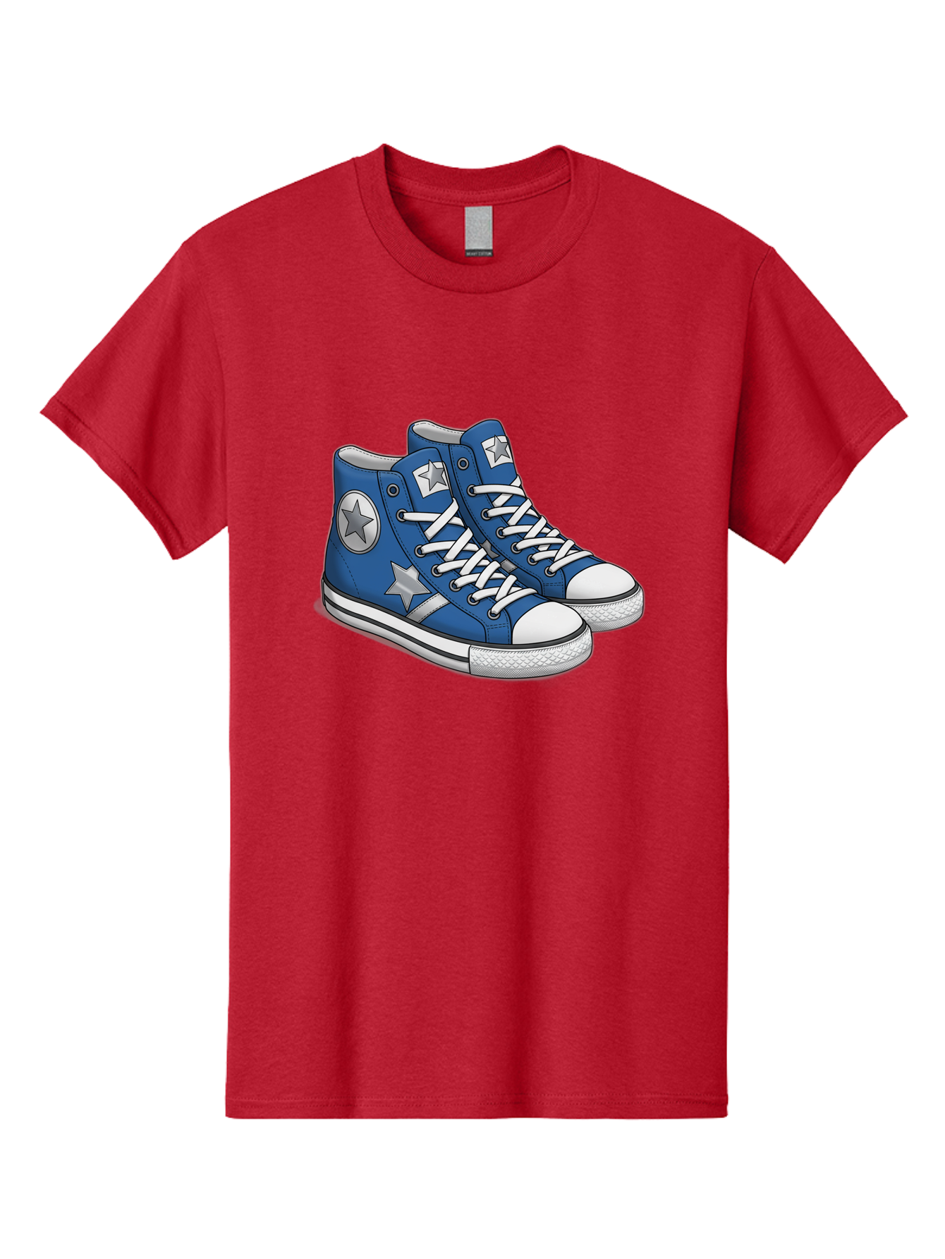 Blue-Converse-Sneakers Men'S Graphic Tee, 100% Cotton, Comfortable Casual Summer Wear, Machine Washable, Blue Sneakers, Star Design, White Laces, Converse Style, Casual Footwear, Sneaker Fashion, Streetwear, Blue Shoes, Star Pattern Baa171 7