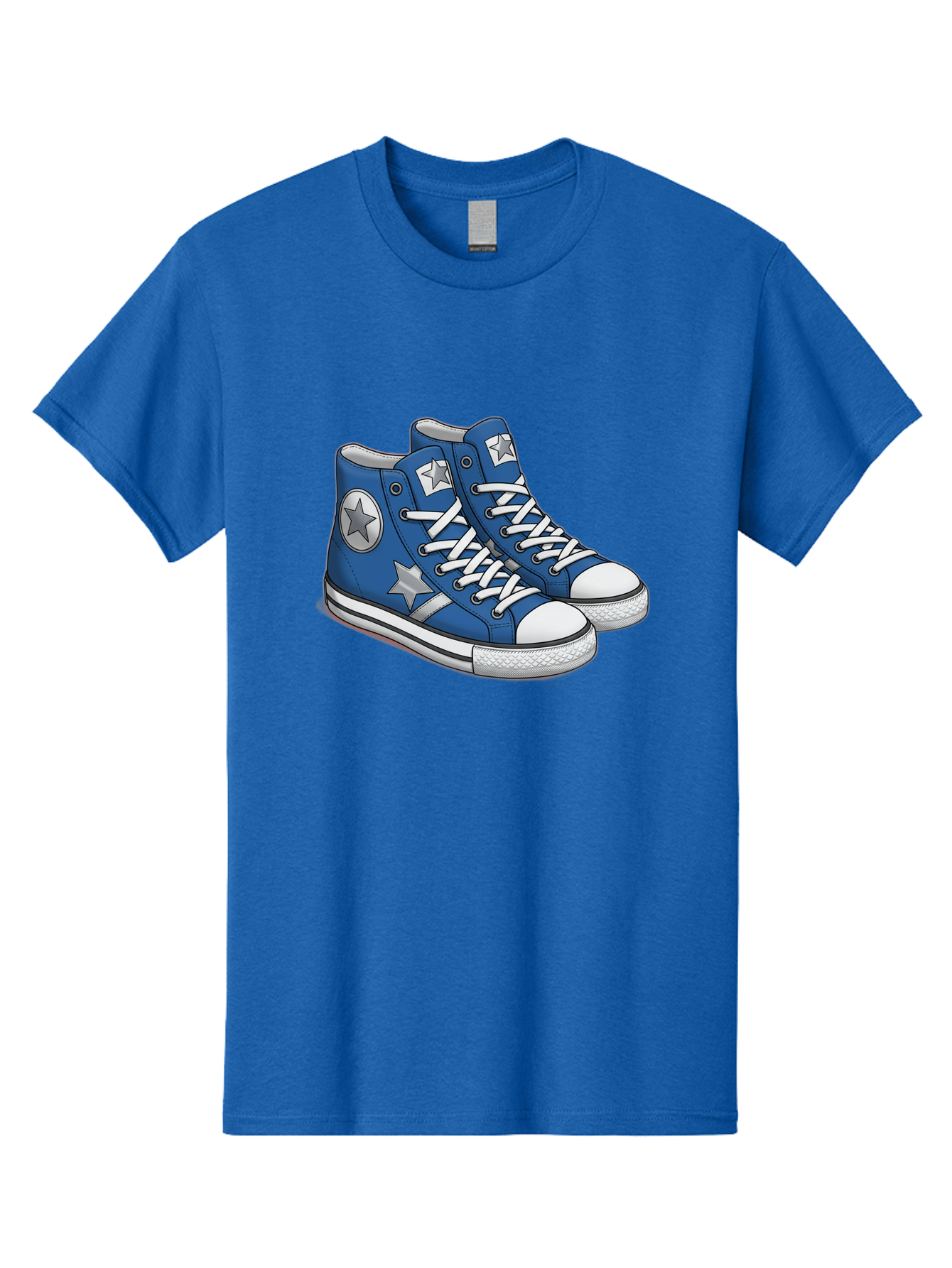 Blue-Converse-Sneakers Men'S Graphic Tee, 100% Cotton, Comfortable Casual Summer Wear, Machine Washable, Blue Sneakers, Star Design, White Laces, Converse Style, Casual Footwear, Sneaker Fashion, Streetwear, Blue Shoes, Star Pattern Baa171 25