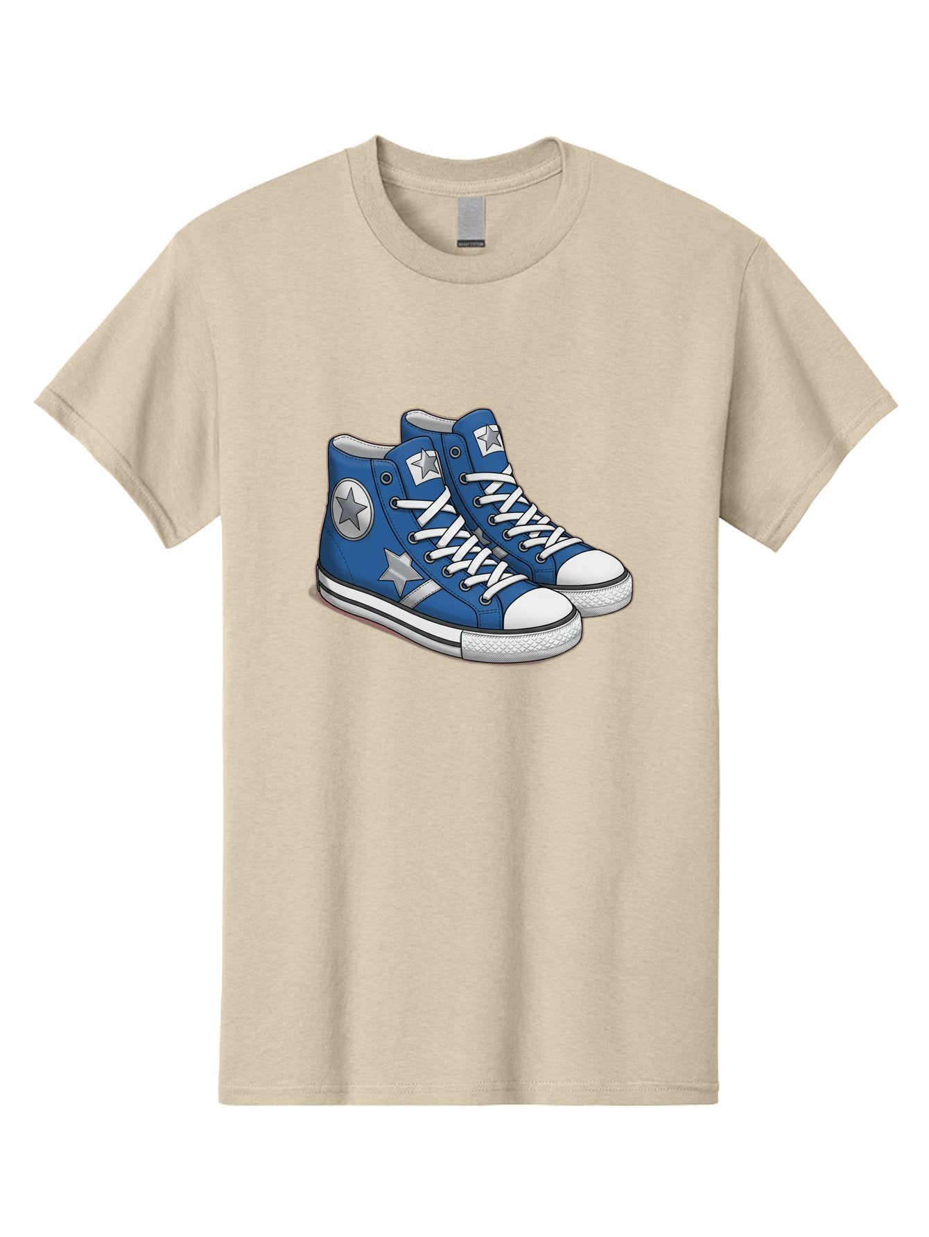 Blue-Converse-Sneakers Men'S Graphic Tee, 100% Cotton, Comfortable Casual Summer Wear, Machine Washable, Blue Sneakers, Star Design, White Laces, Converse Style, Casual Footwear, Sneaker Fashion, Streetwear, Blue Shoes, Star Pattern Baa171 12