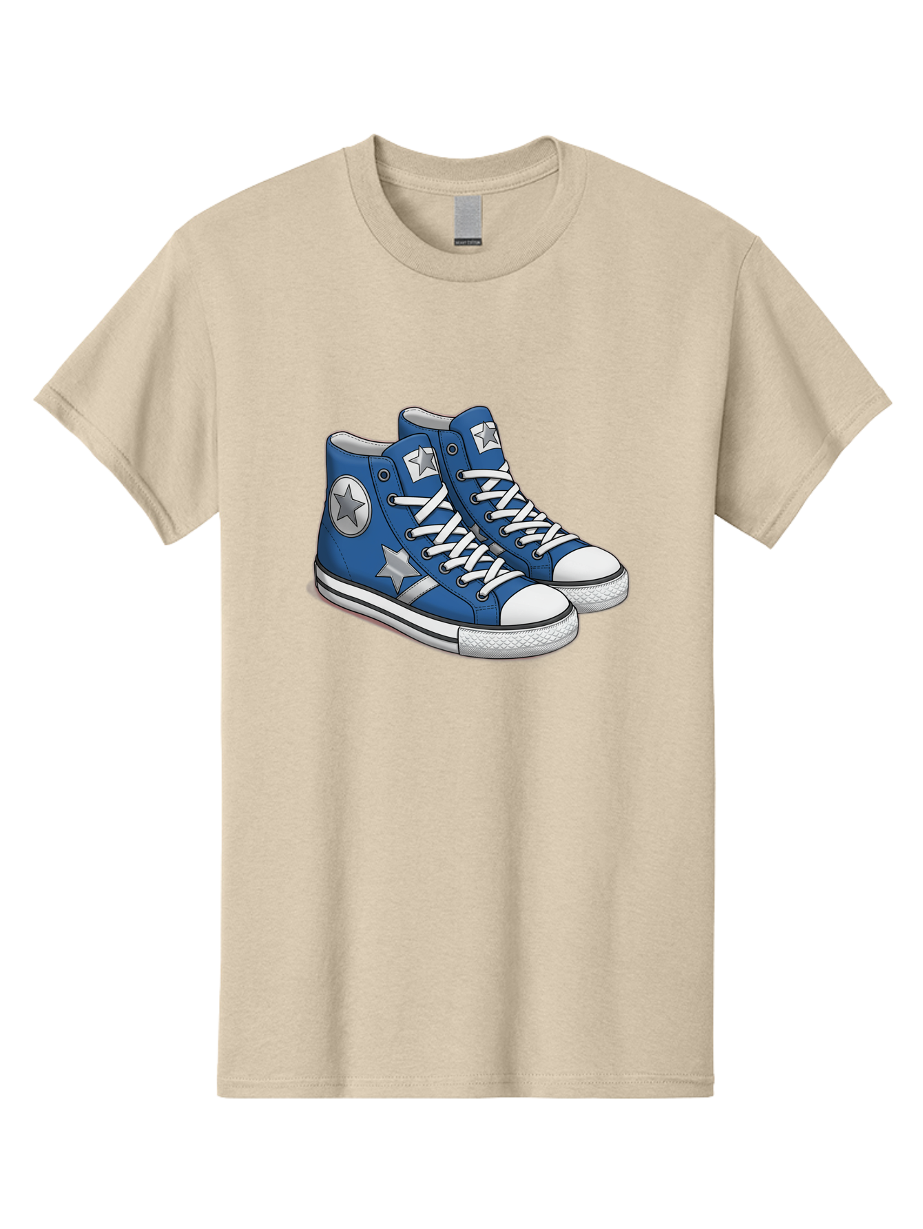 Blue-Converse-Sneakers Men'S Graphic Tee, 100% Cotton, Comfortable Casual Summer Wear, Machine Washable, Blue Sneakers, Star Design, White Laces, Converse Style, Casual Footwear, Sneaker Fashion, Streetwear, Blue Shoes, Star Pattern Baa171 5