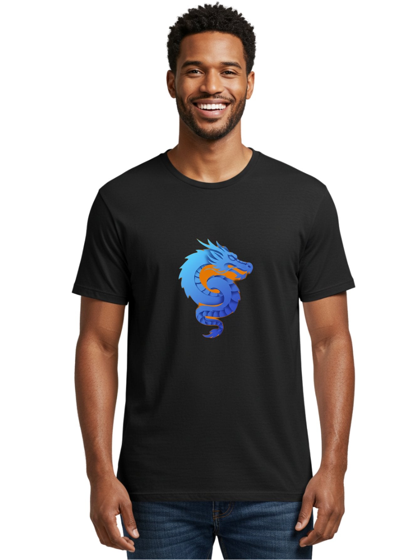 Blue-Dragon Men'S Graphic Tee, 100% Cotton, Comfortable Casual Summer Wear, Machine Washable, Blue Dragon, Orange Flames, Mythical Creature, Fantasy Art, Cartoon Illustration, Digital Graphics, Dragon Design, Logo Concept Baa173 18