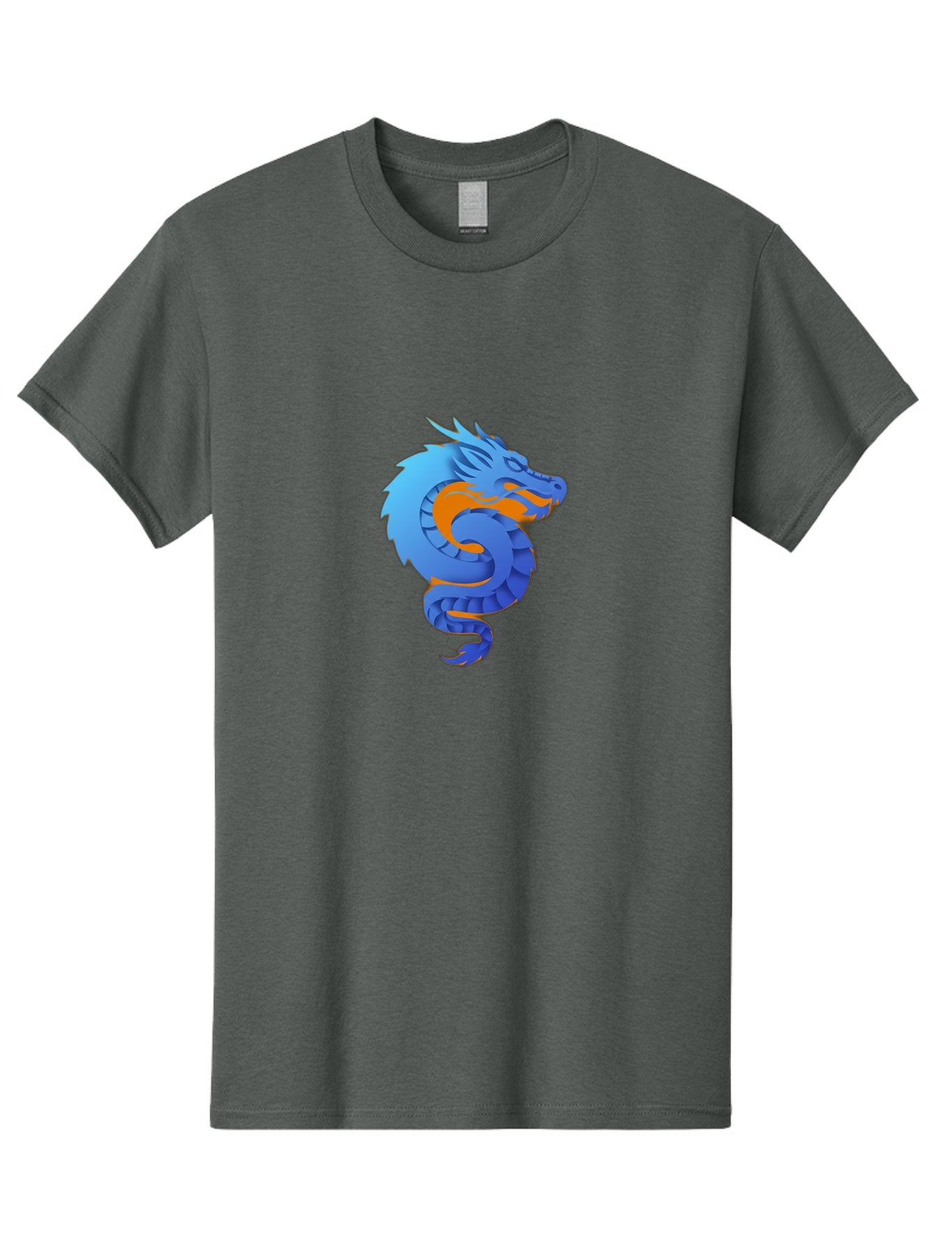 Blue-Dragon Men'S Graphic Tee, 100% Cotton, Comfortable Casual Summer Wear, Machine Washable, Blue Dragon, Orange Flames, Mythical Creature, Fantasy Art, Cartoon Illustration, Digital Graphics, Dragon Design, Logo Concept Baa173
