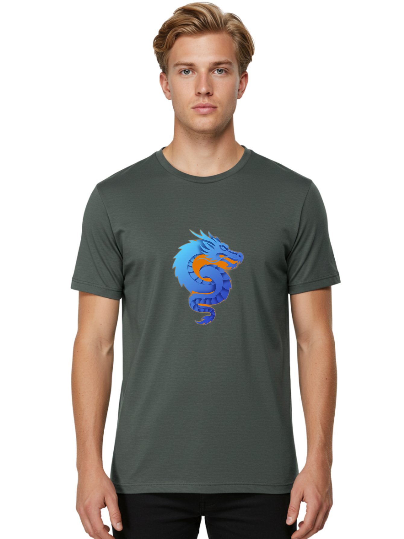 Blue-Dragon Men'S Graphic Tee, 100% Cotton, Comfortable Casual Summer Wear, Machine Washable, Blue Dragon, Orange Flames, Mythical Creature, Fantasy Art, Cartoon Illustration, Digital Graphics, Dragon Design, Logo Concept Baa173 20