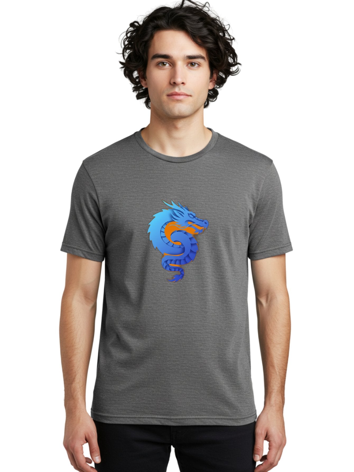 Blue-Dragon Men'S Graphic Tee, 100% Cotton, Comfortable Casual Summer Wear, Machine Washable, Blue Dragon, Orange Flames, Mythical Creature, Fantasy Art, Cartoon Illustration, Digital Graphics, Dragon Design, Logo Concept Baa173 24